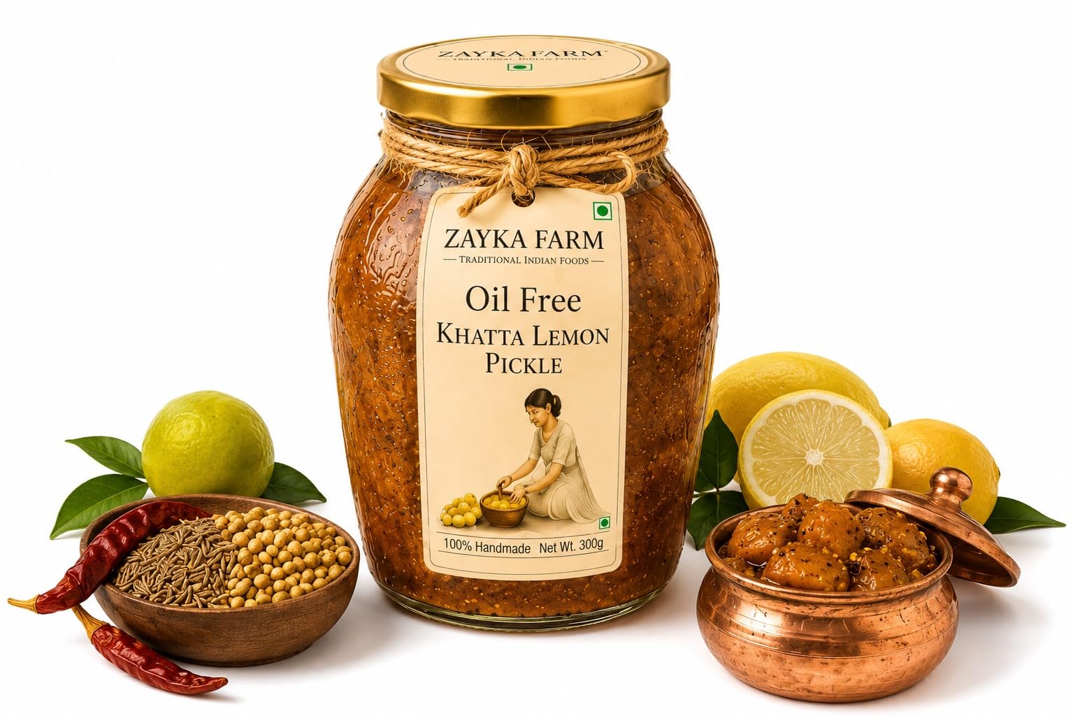 Zayka Farm Oil Free Khatta Lemon Pickle, 300g | 100% Handmade, Traditional Indian Recipe, No Oil, Glass Jar, Tangy Flavour-image-29