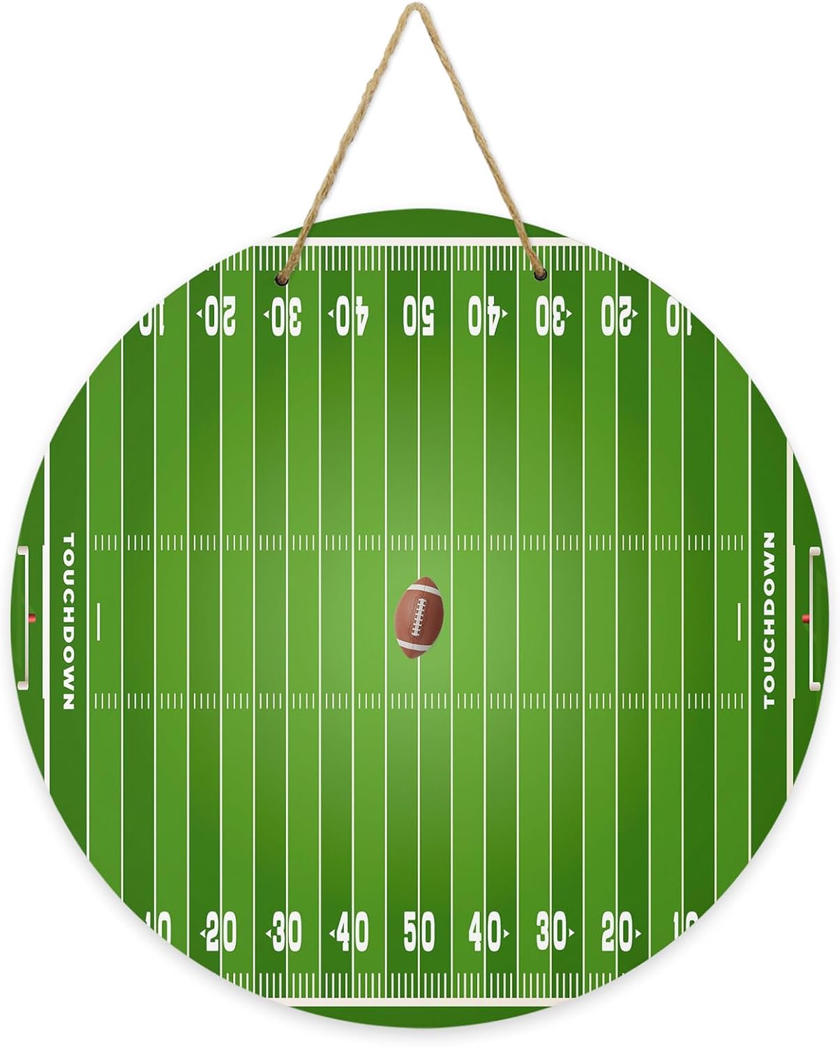 Welcome Sign for Front Door Porch Decor, Rugby Sport Round Wooden Hanging Farmhouse Wreath Wall Decor, American Football Field Stadium Housewarming Gift for Home Outdoor Indoor 12 in