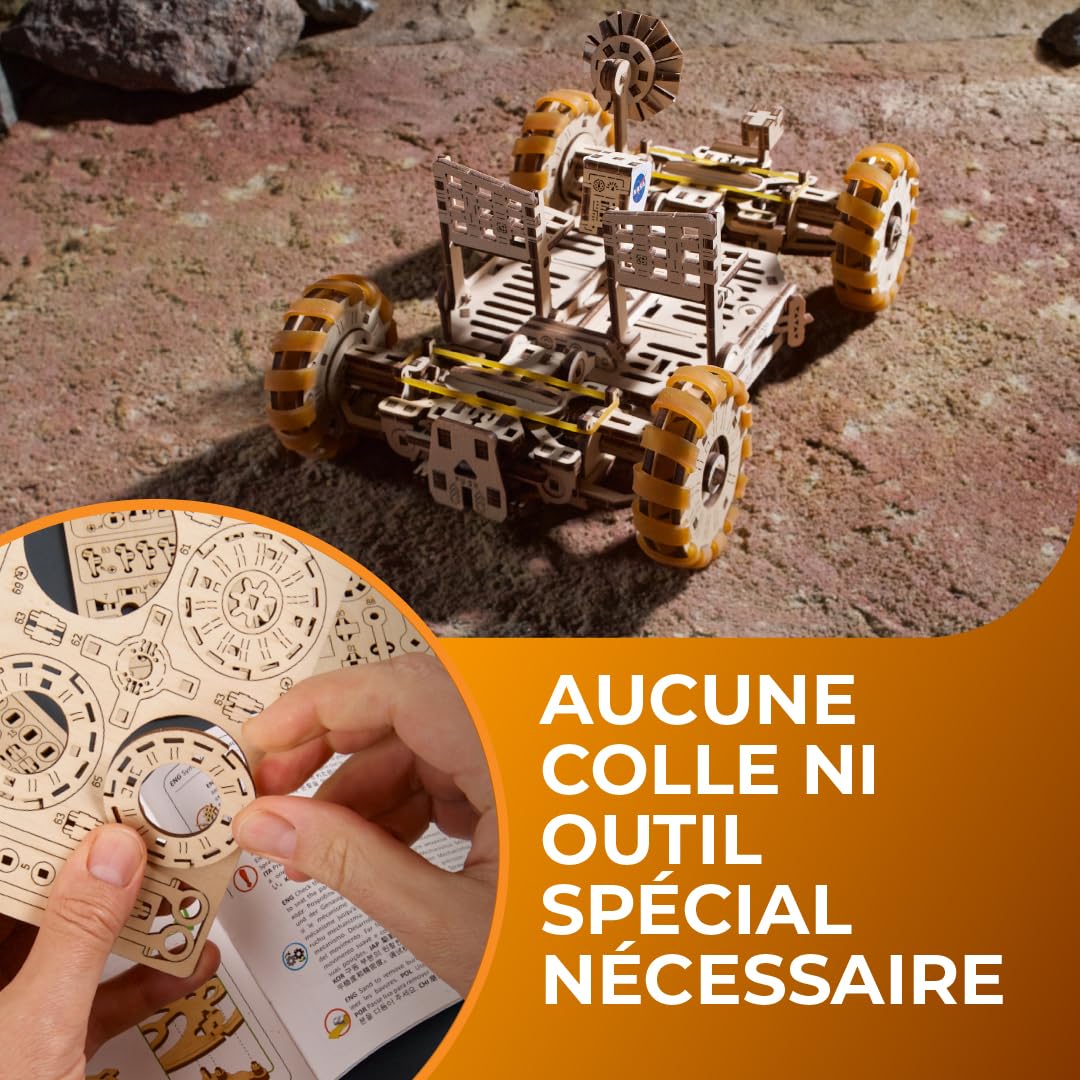 Kit de modèle Ugears NASA Lunar Rover - Casse-têtes mécaniques en Bois 3D pour Adultes à Construire - Cadeaux spatiaux pour Adolescents - Kits de modèles spatiaux Officiels de la NASA