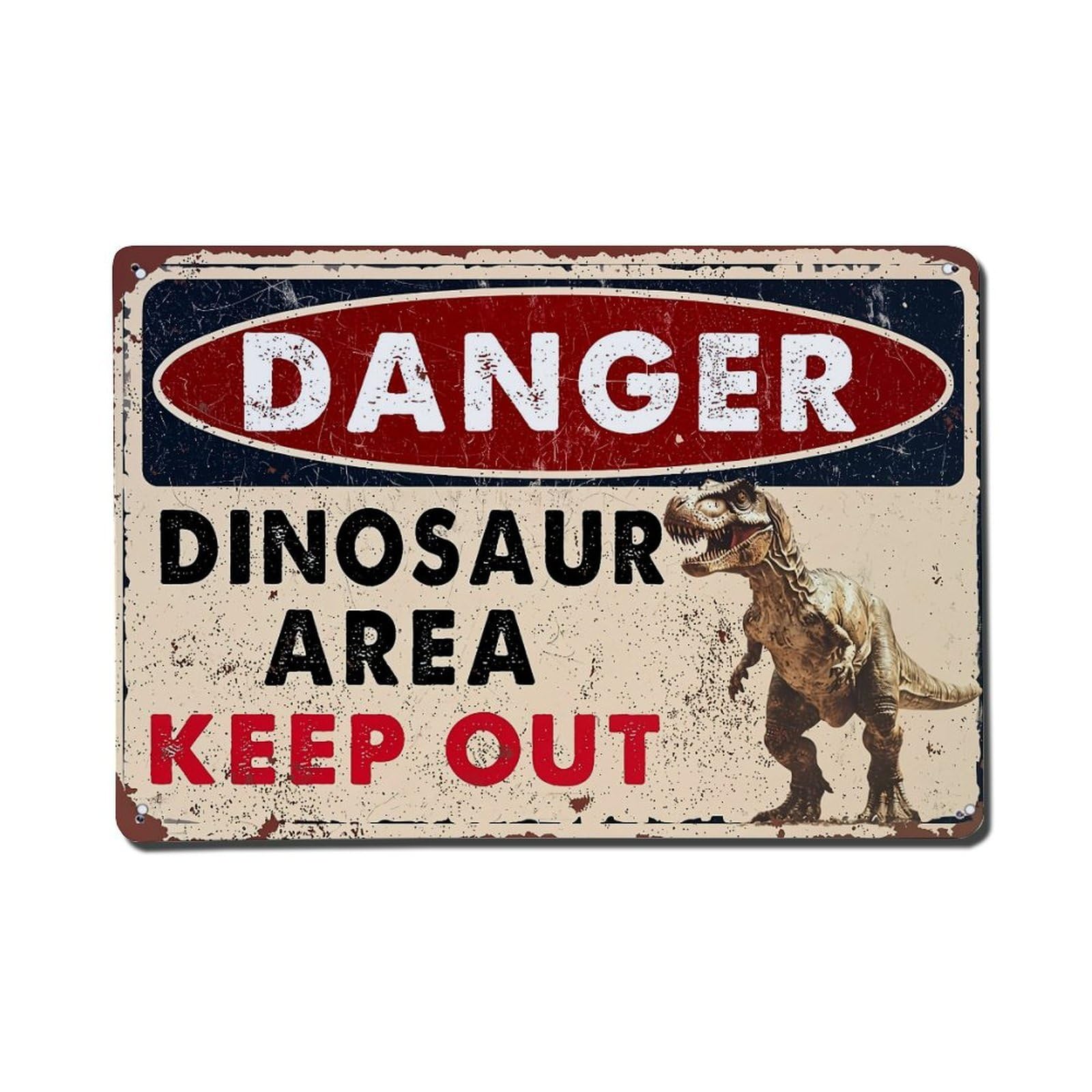 Bliveurn Vintage Danger Dinosaur Area Keep Out Retro Metal Tin Sign, Metal Poster For Home, Gaming Room, Studio Workshop,Bar,Garage Wall Art Decor 8X12 Inch