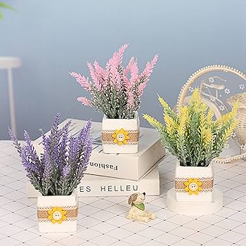 Amazon｜ラベンダー 造花 田園風 セラミック花瓶付き ミニ
