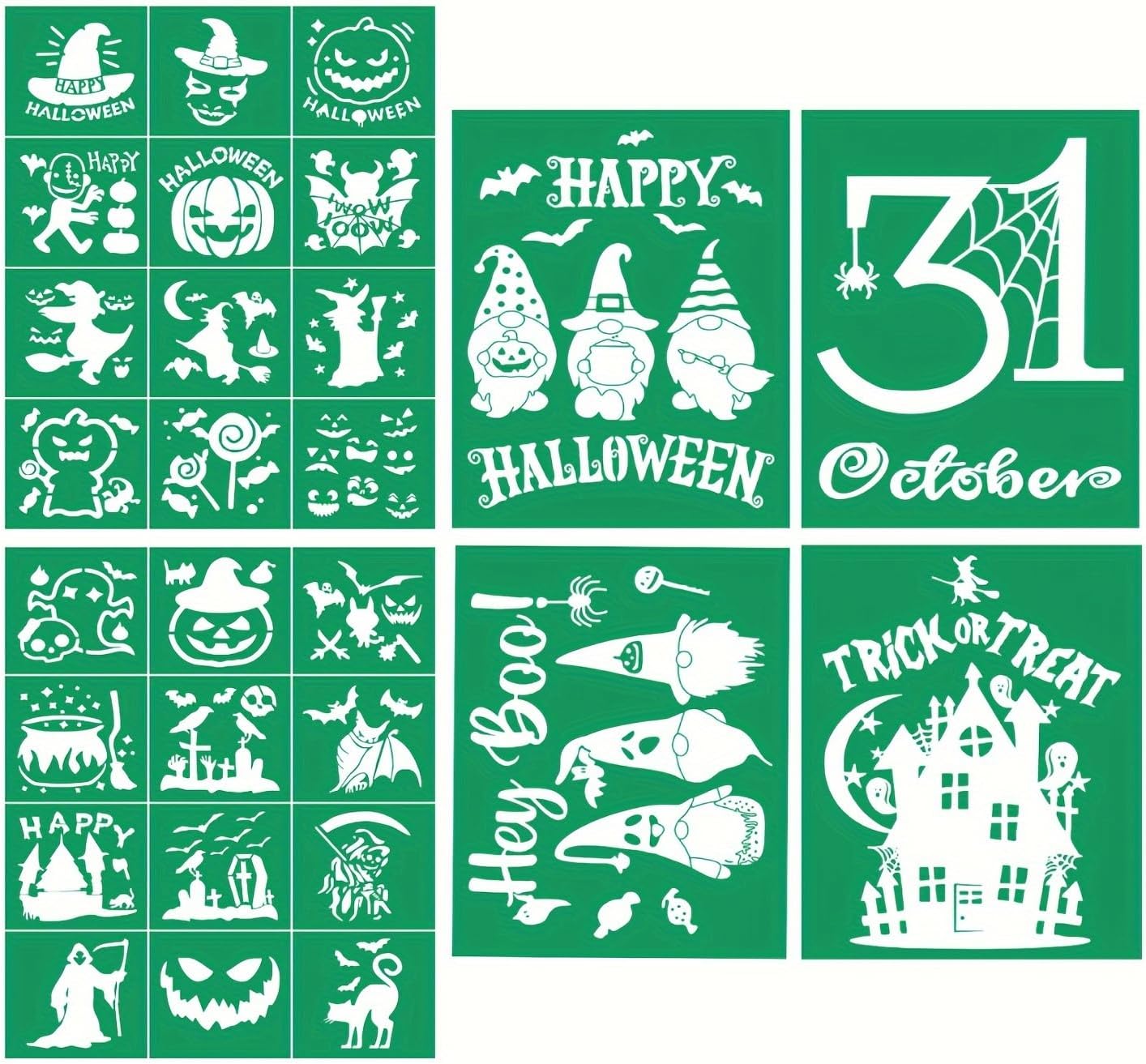 DGAGA 6 Set Halloween Theme Stencils for Painting Silk Screen Stencils Chalk Mesh Transfers Reusable Adhesive Stencil Pattern Stencil for Crafts, DIY Wood Signs Home Decoration