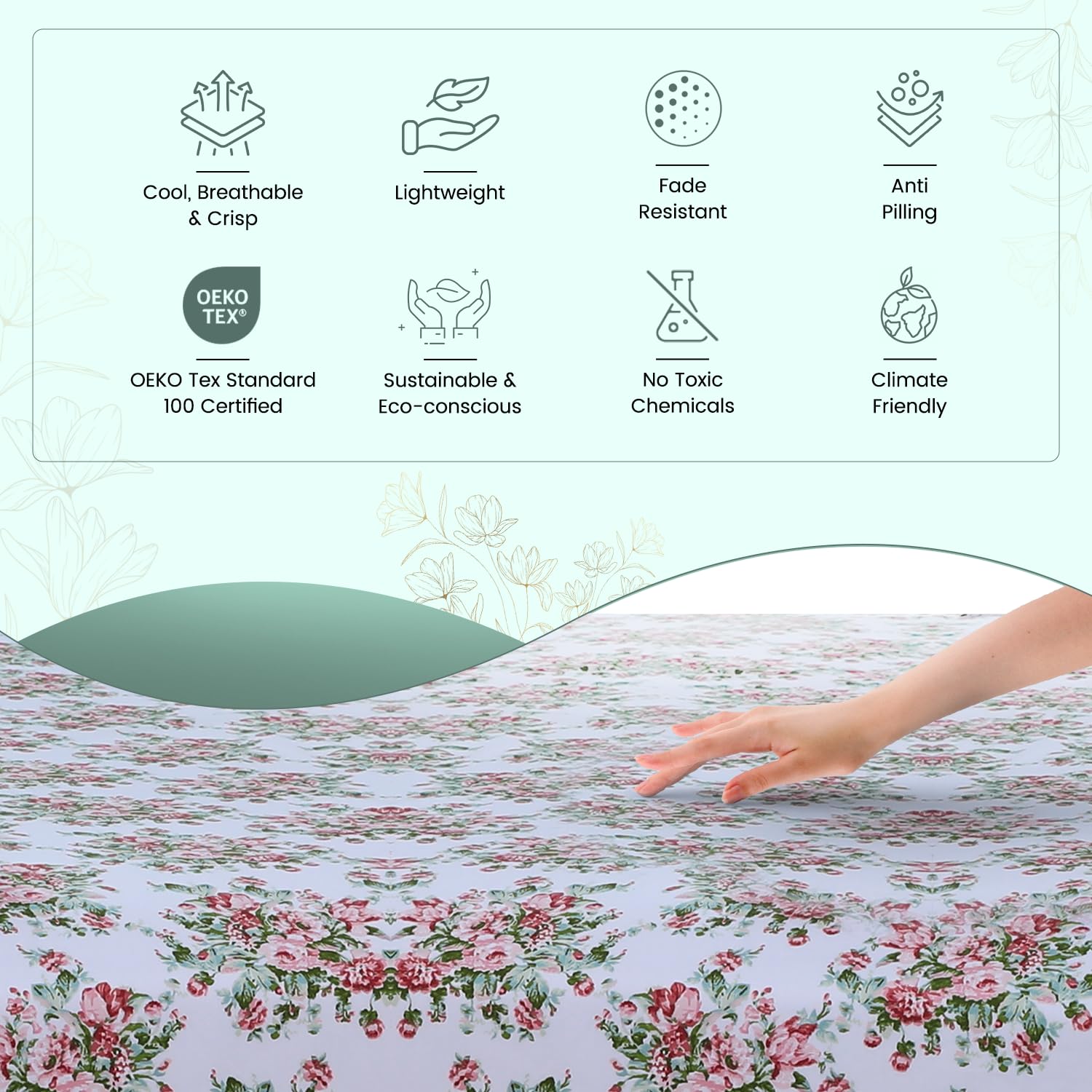 Feather & Stitch 300 Thread Count 100% Cotton Percale Weave Bed Sheets + 2 Pillowcases, Fits Mattress 16'' Deep Pocket - Image 3