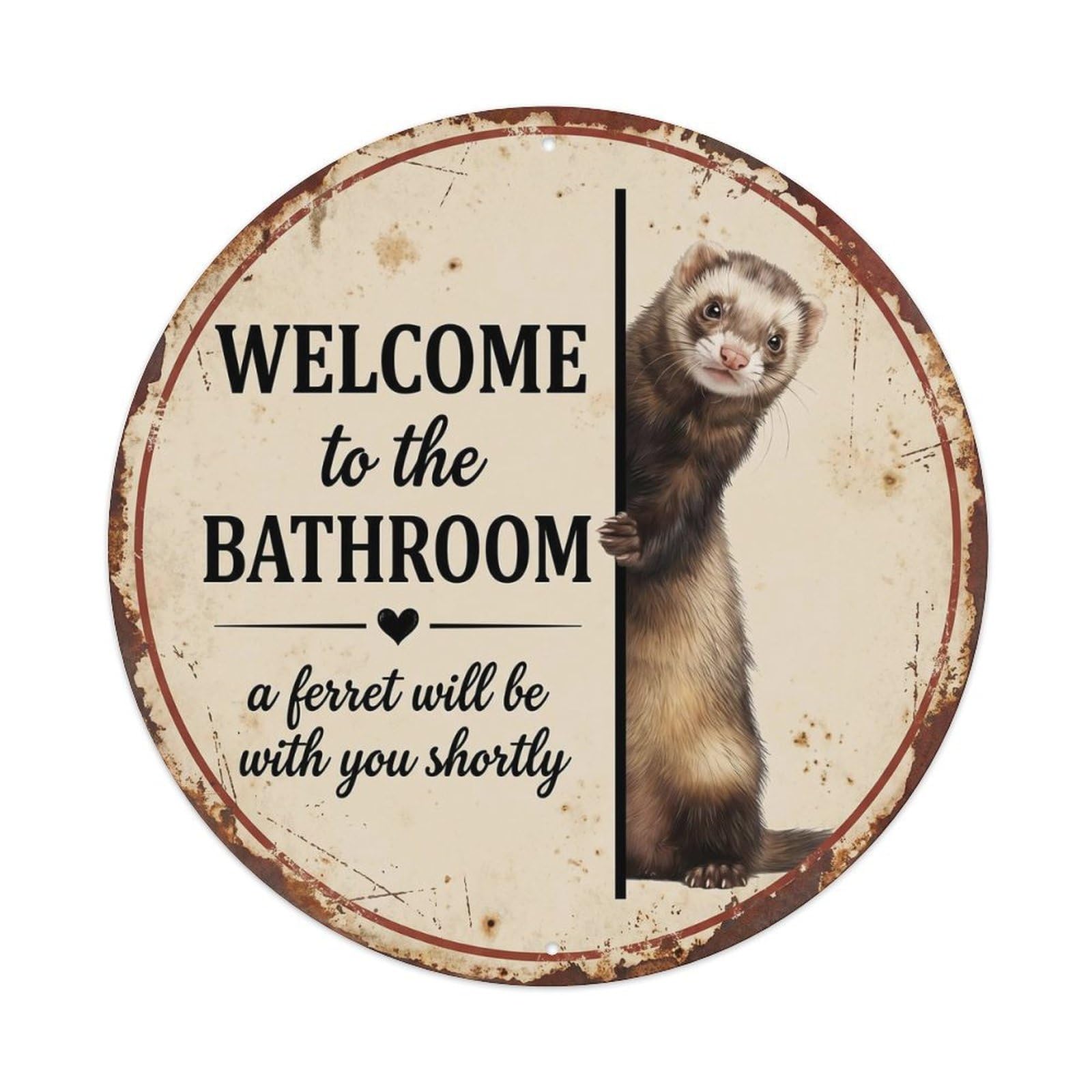 Vintage WELCOME To The BATHROOM Ferret Metal Tin Sign