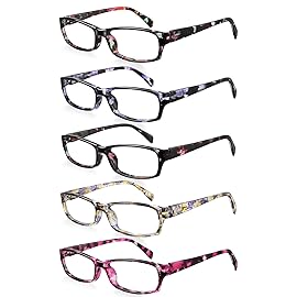 kunchu 5 Pack Reading Glasses for Women Men - Blue Light Blocking Spring Hinge Computer Readers Anti Glare UV Eyeglasses (Flower Floral, 2.5, x)