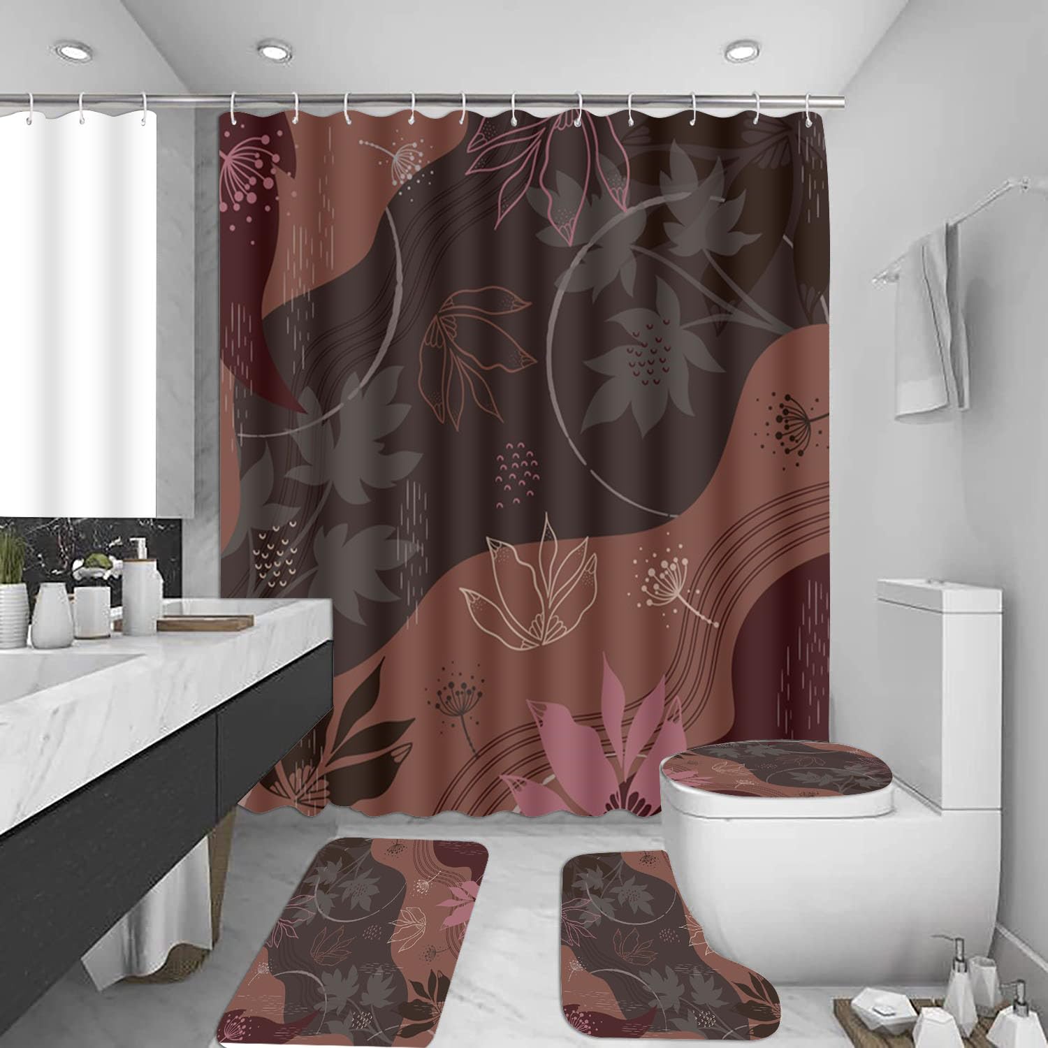 Tapis de salle de bain marron foncé 50x80 cm absorbant avec contour WC assorti