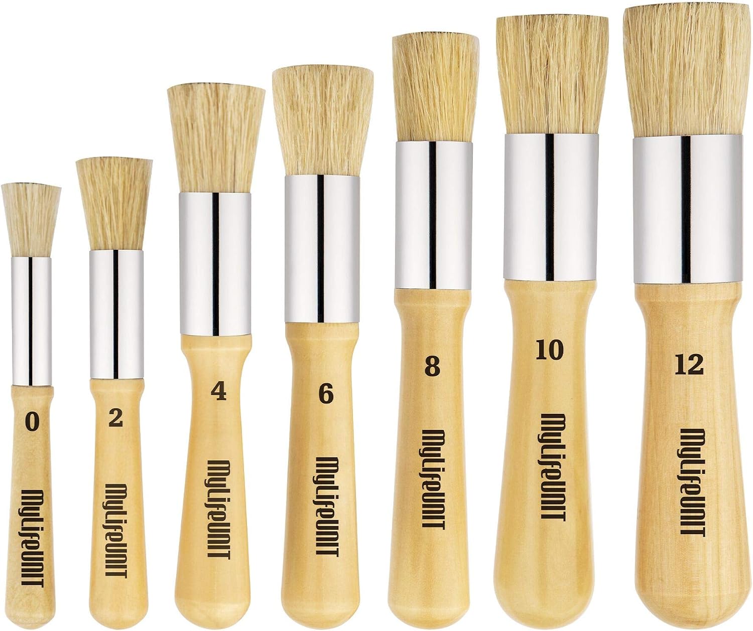 MyLifeUNIT Chalk Paint Brushes Set, Round Stencil Brushes with Bristles, Set of 7