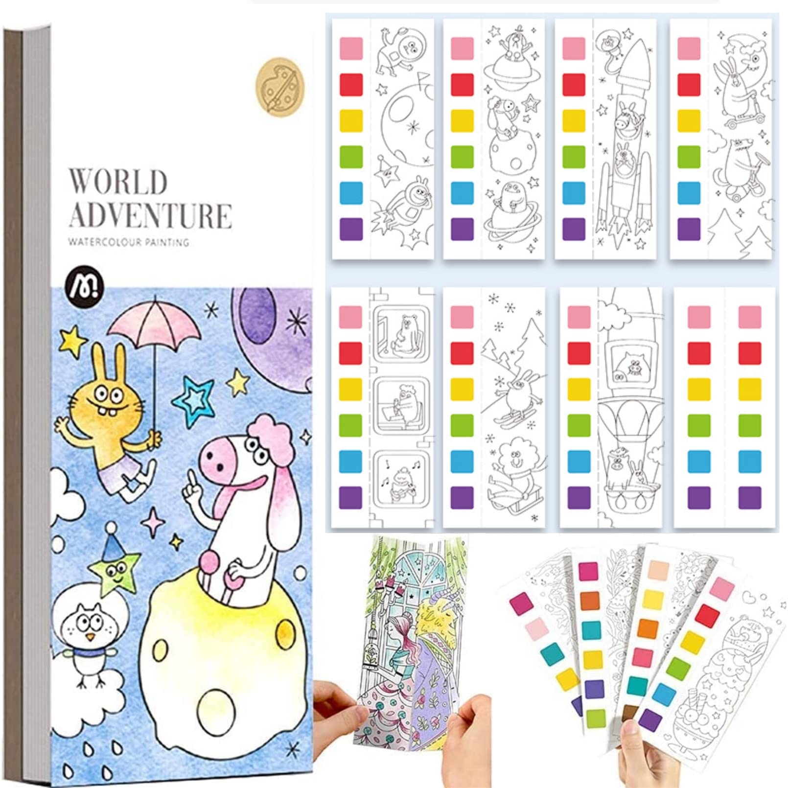 AM ANNAPocket Watercolor Painting Book for Kids, 20 Sheet Pocket Watercolor Book, Watercolor Painting Book for Adult, Watercolor Bookmarks to Paint, Travel Pocket Watercolor Kit (World Adventure)