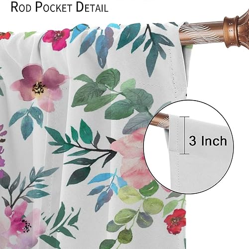 Miniatura 493 de Retro 70s Floral Blackout Window Curtains, Watercolor Flower Plant Rustic Modern Style Pattern Window Drapes, for Bedroom Living Room 42x45in 2