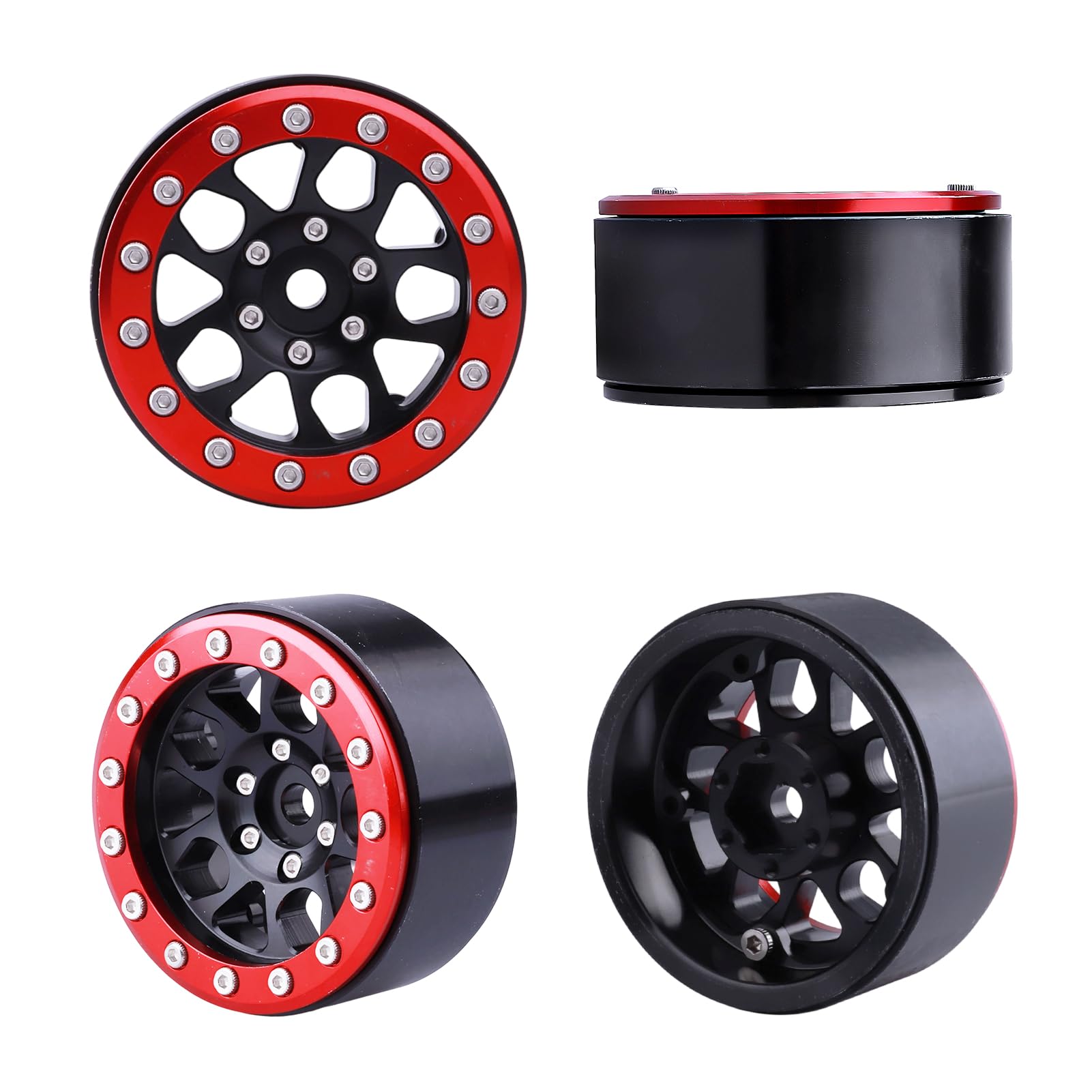 Runup 4 pezzi in lega di alluminio 1.9 Beadlock Wheel Rim Hub per 1/10 RC Crawler Car Axial SCX10 90046 AXI03007 D90 Wraith TRX6 TRX4 parti di aggiornamento (Titanio e nero