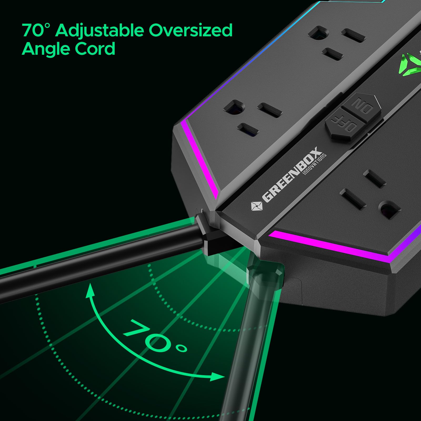 4000J Tira de alimentación con protección contra sobretensiones con puertos USB, 6 tomas de corriente con luces RGB y PD de carga rápida de 20 W, salida espaciada amplia perfecta para deportes