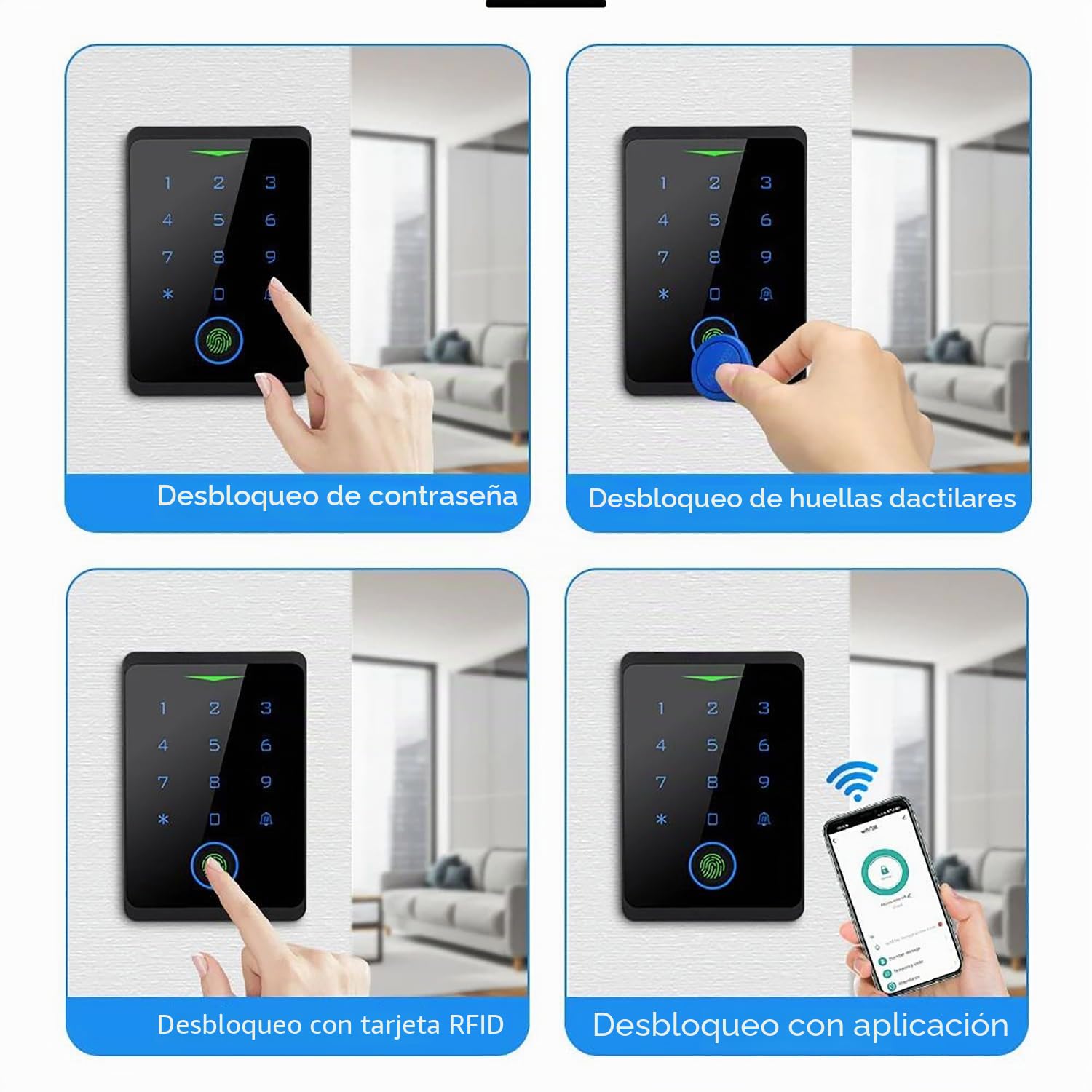 Kit de Sistema de Control de Acceso WiFi, Biométrico de Huellas Dactilares Sistema de Contraseña Táctil, Impermeable IP68, Desbloqueo Remoto Inteligente con 5 Llaveros RFID