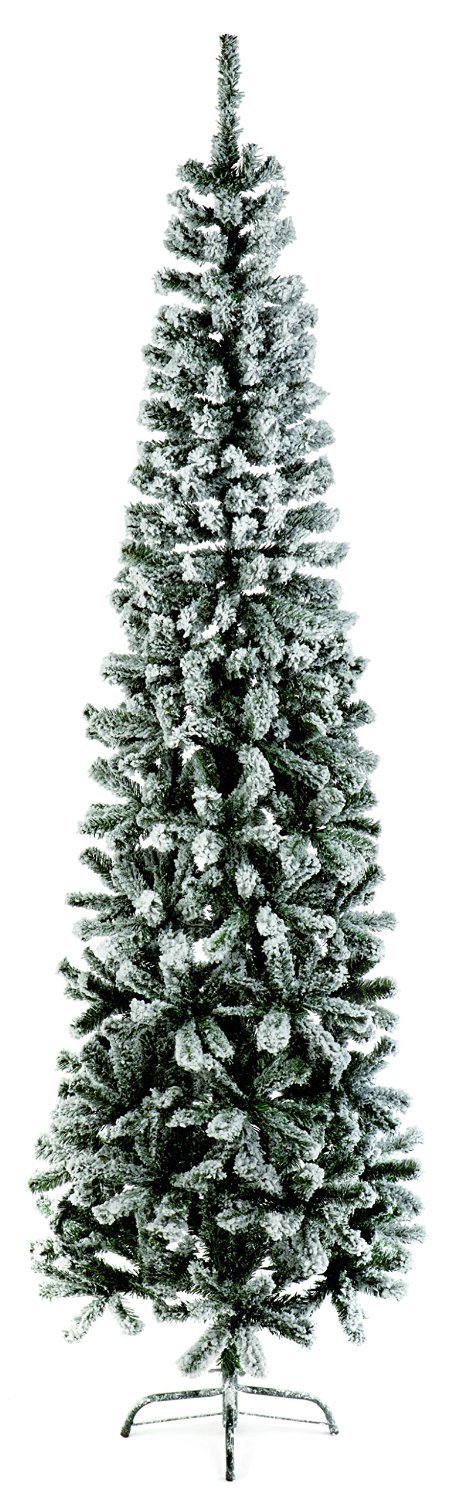 Premier Green 2M (6.5Ft) Snow Flocked Spruce Pine Slim Christmas Tree In