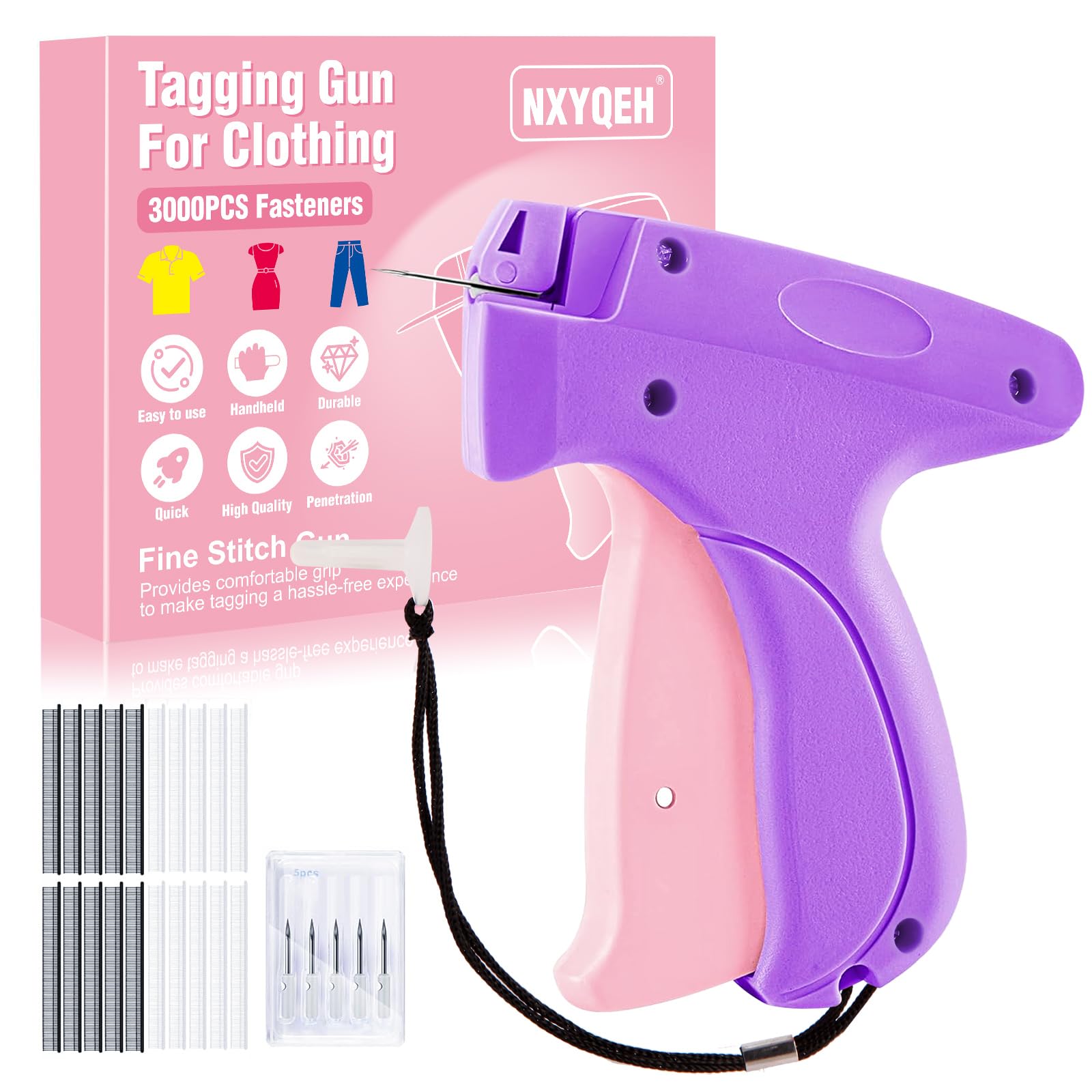 Stitch Gun for Clothes Comes with 6 Fine Needles, 3000 Pcs Micro Fasteners(1500 White &amp; 1500 Black),Stitch Gun Speedy Clothing Fixer, Quick Clothing Fixer（Purple）
