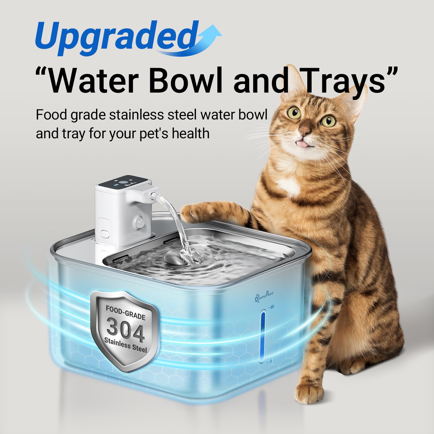 DownyPaws Fontanella per Gatti Acciaio senza Fili a Batteria 4000mAh, 3L con Sensore di Movimento, Silenziosa Dispenser Acqua con Multi-Filtrazione, Lavabile in Lavastoviglie, Bianco