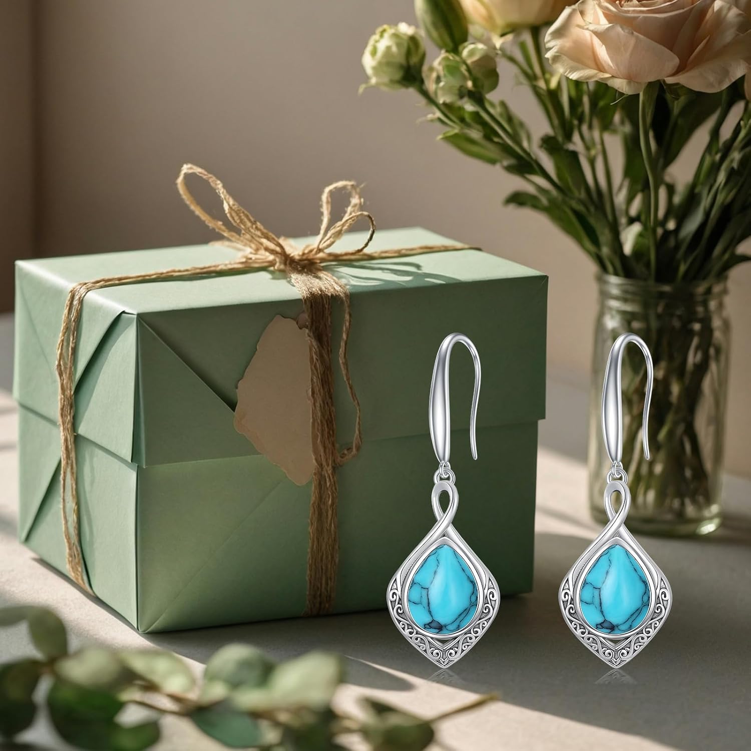 PELOVNY Celtic Knot Filigree Earrings for Women 925 Sterling Silver Moss Agate/Birthstone Infinity Earrings Birthday Christmas Jewelry Gifts for Mom Daughter Wife Sister - Image 5