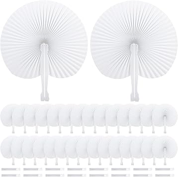 Coloch 48 Pack Folding Paper Hand Fans with Plastic Handle, Plain White Round Party Fans Pocket Fan for Wedding, Party Favor, Celebration, Home Decoration
