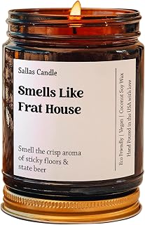 Smells Like Frat House Soy Wax Candle - Funny Gift for College or University Student, Greek Life, Fraternity - 4Oz 9Oz Amber Candle With 9 Scent Options