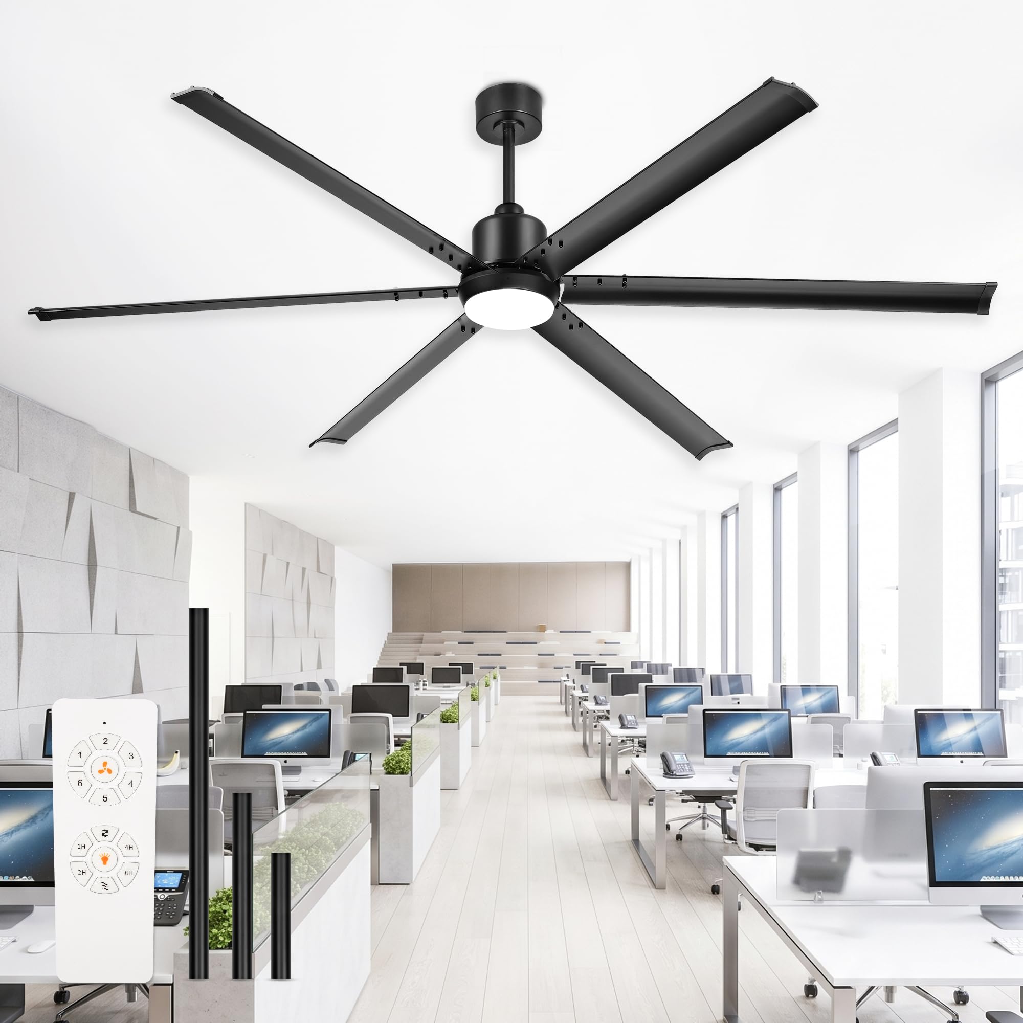 Photo 1 of ** SIMILAR ** JAZAVA 72 Inch Ceiling Fan with Light, Industrial Aluminum Blades, DC Motor 6 Speed Reversible,Covered Outdoor Patio Garage,CF06BK-72