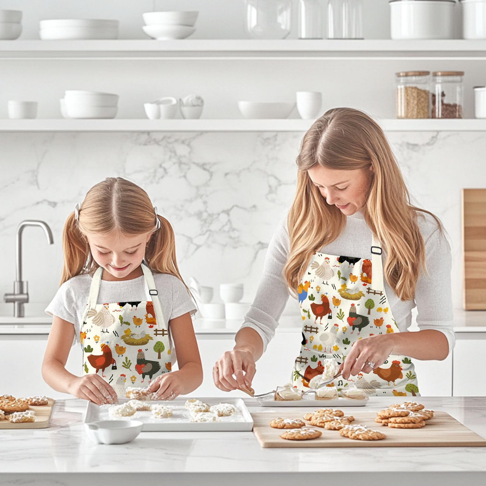 Delantal con estampado de pollo para la familia, bonito delantal de cocina para madres y padres, divertido delantal para padres e hijos, regalo de cocina ideal para familias, delantal de