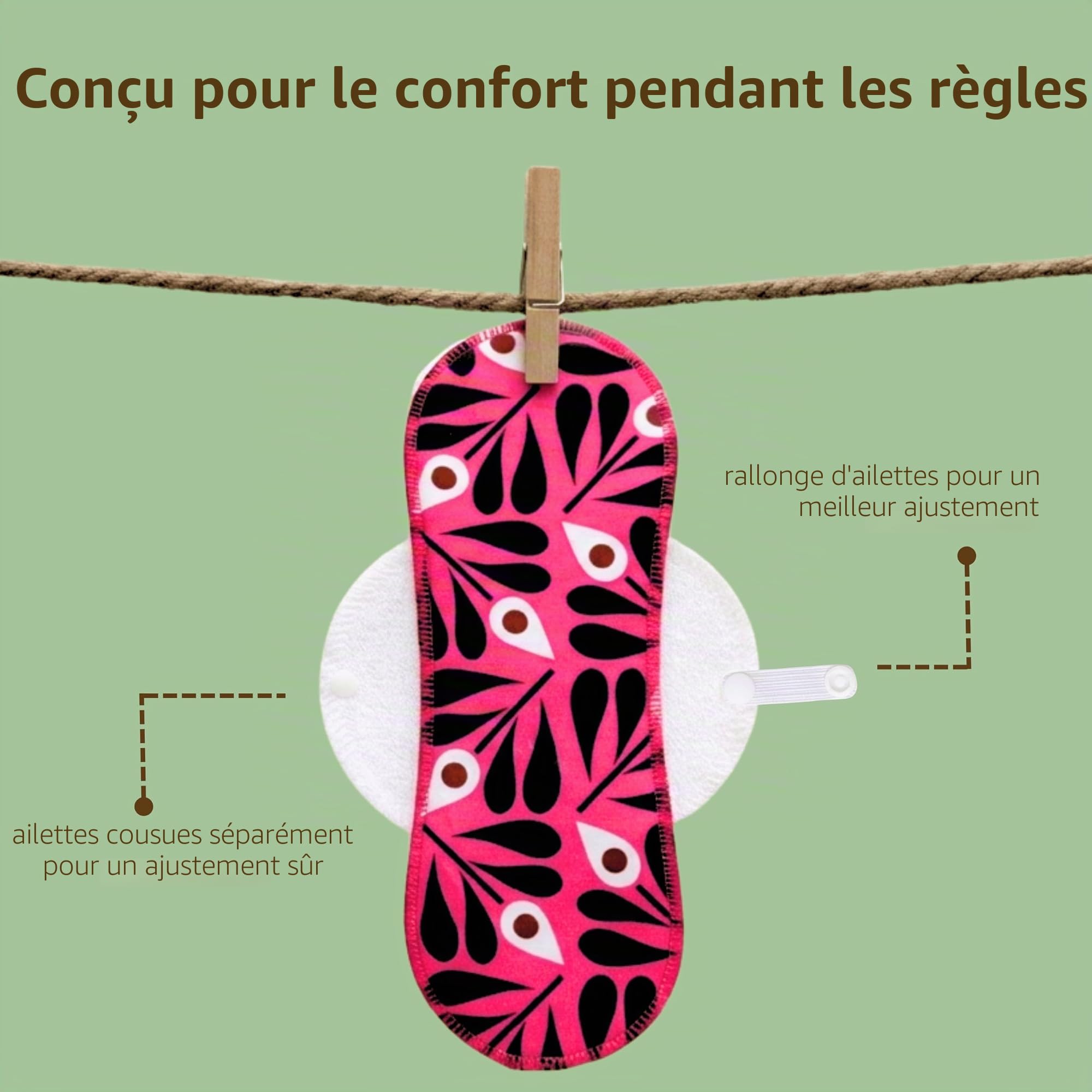 Made in EU – serviettes hygiéniques lavables extra absorbantes en coton bio – lot de 6 (L+XL) pour flux abondant & incontinence – réutilisables, anti-fuite & sans odeur – protection fiable