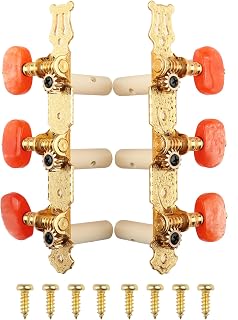 Guitar Tuners Machine Heads Tuning Keys String Pegs Long Gold, Red Button | Machine Heads, Tuning Keys, String Pegs, Classical Guitar Only, 3+3 Set, 3x3, 3L3R,Guitar Parts Accessories