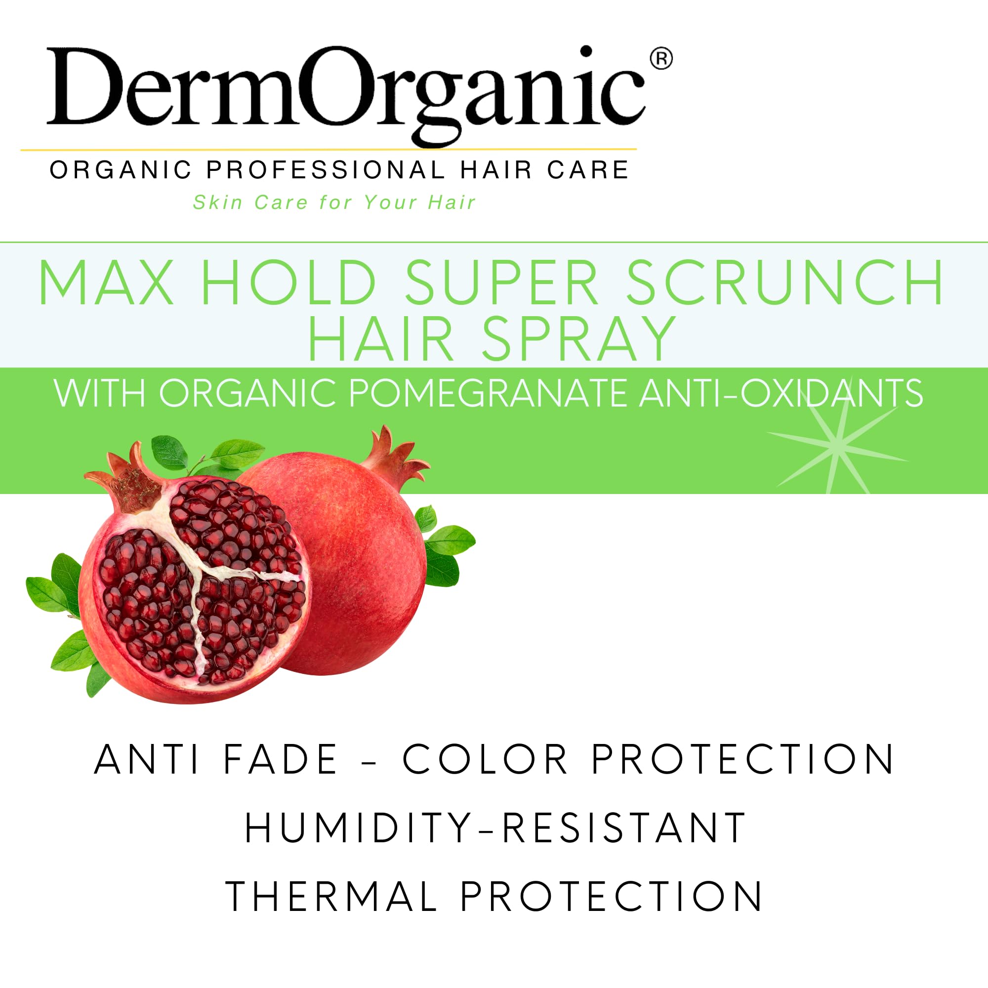 DermOrganic Max Hold Super Scrunch Haarspray mit Granatapfel-Extrakt gegen Verblassen - Lockensteuerung, 28 ml