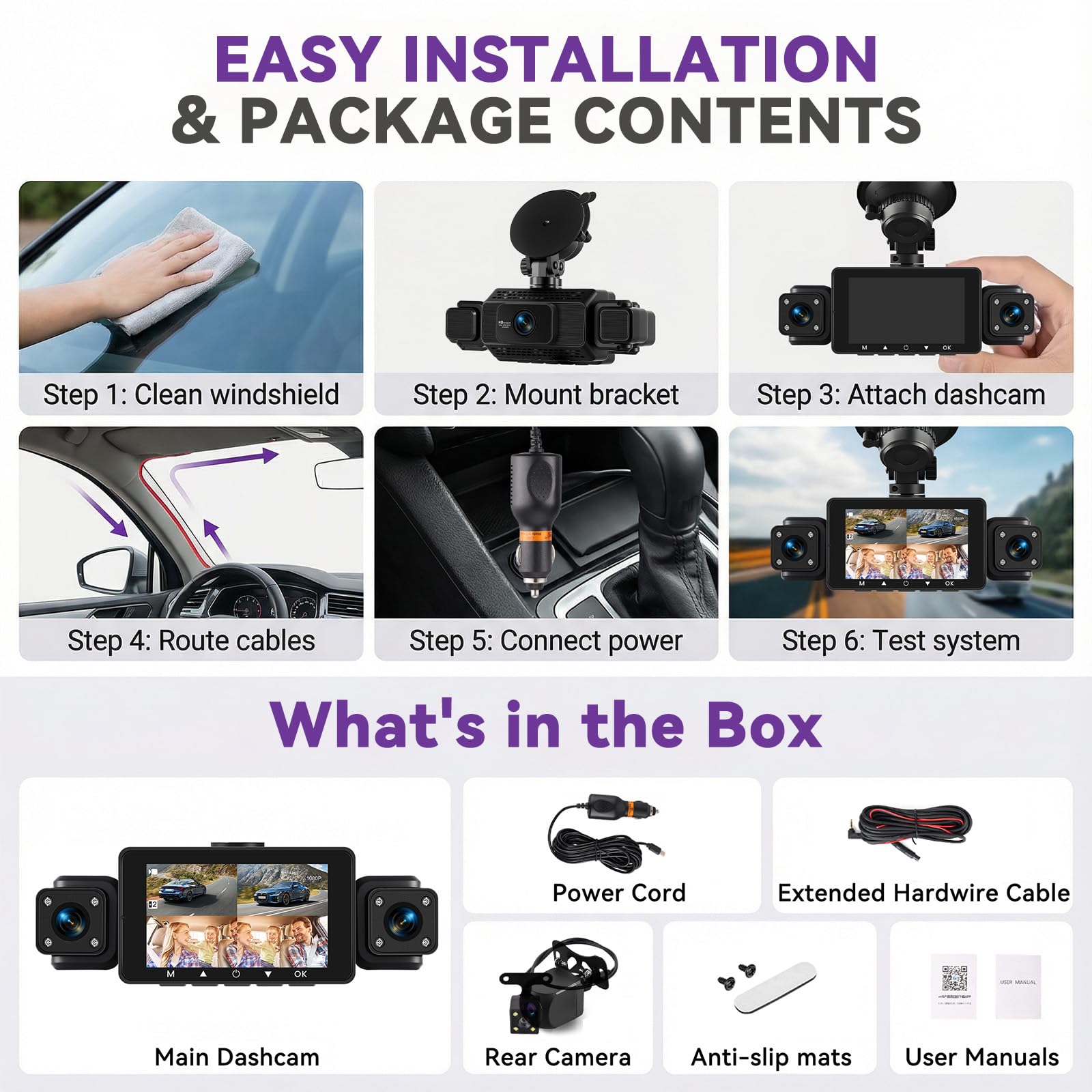 SIXWIN Dashcam 360° 4 Cámaras | 3" Pantalla IPS, Frontal 1080P+3 * 480P, WiFi, Visión Nocturna, G-Sensor, App, Vigilancia 24/7, Grabación en Bucle, Asistente de Estacionamiento