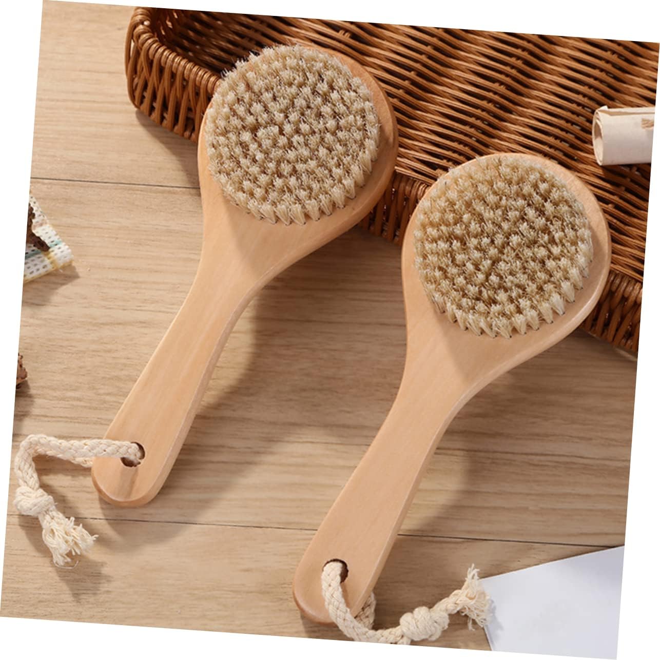 2pcs Bath Brush Set Long Handle Exfoliating Brush Back Cleaning Natural Bristle Body Brush