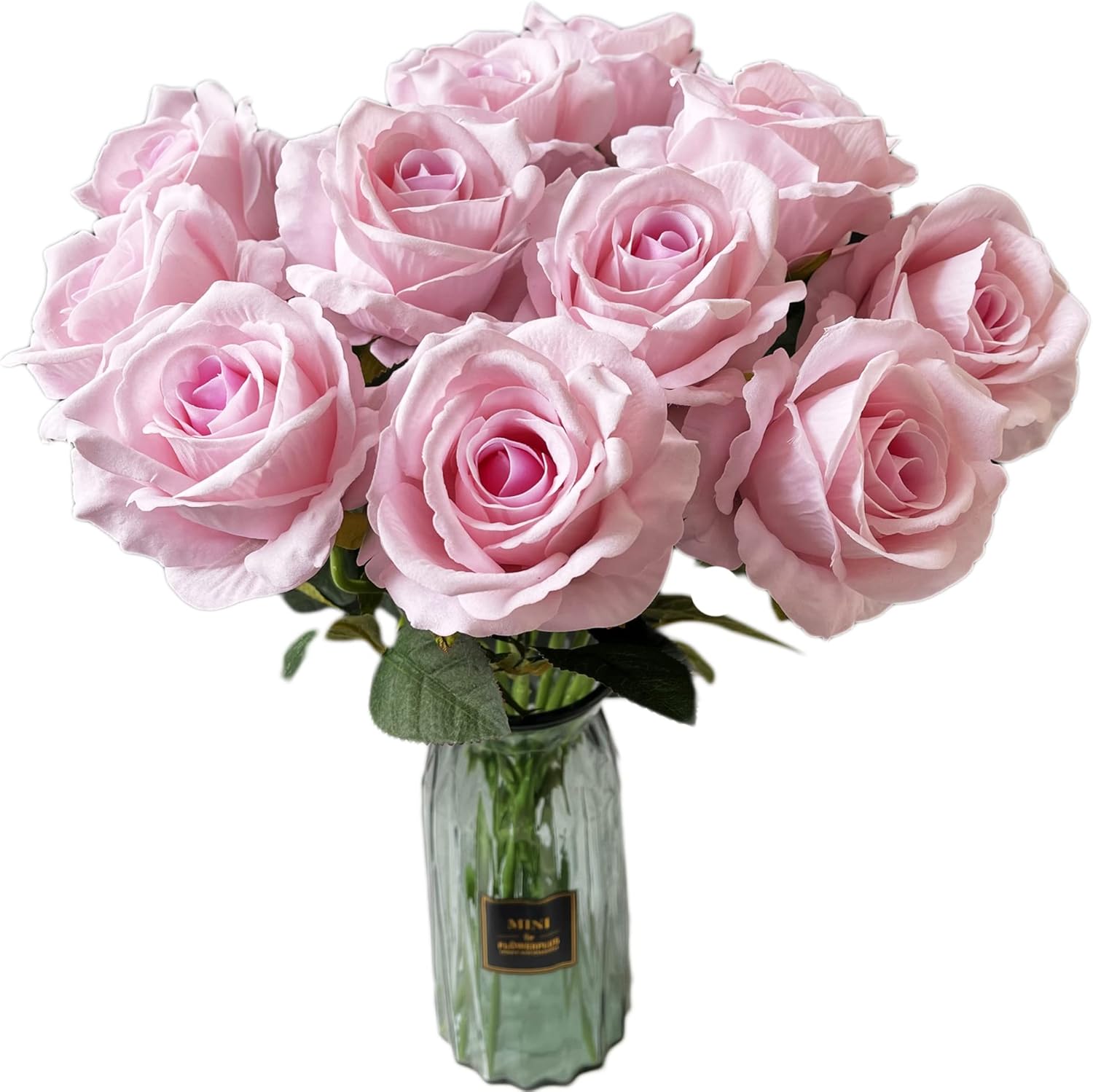 UKELER Pink Artificial Rose Flowers 12 Pcs Blossom Rose Flowers Real Touch Silk Faux Roses with Stem Rose Bouquets for Home Decoration Wedding Party Garden Floral Decor - Image 2
