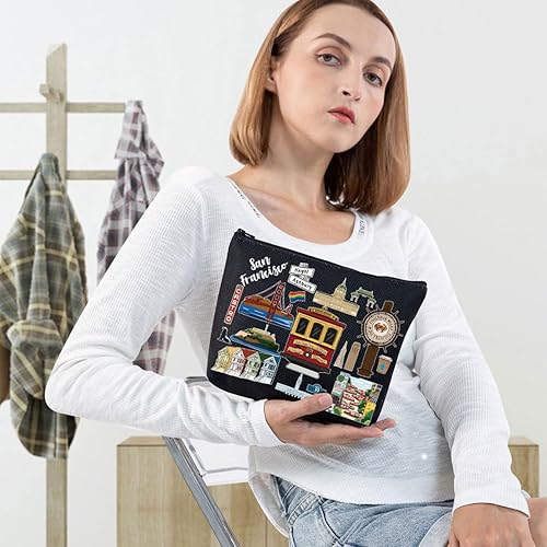 Vista 3 de WZMPA San Francisco Travel Cosmetic Bag Gift San Francisco Souvenir Gift San Francisco maquillaje cremallera bolsa bolsa San Francisco mercancía
