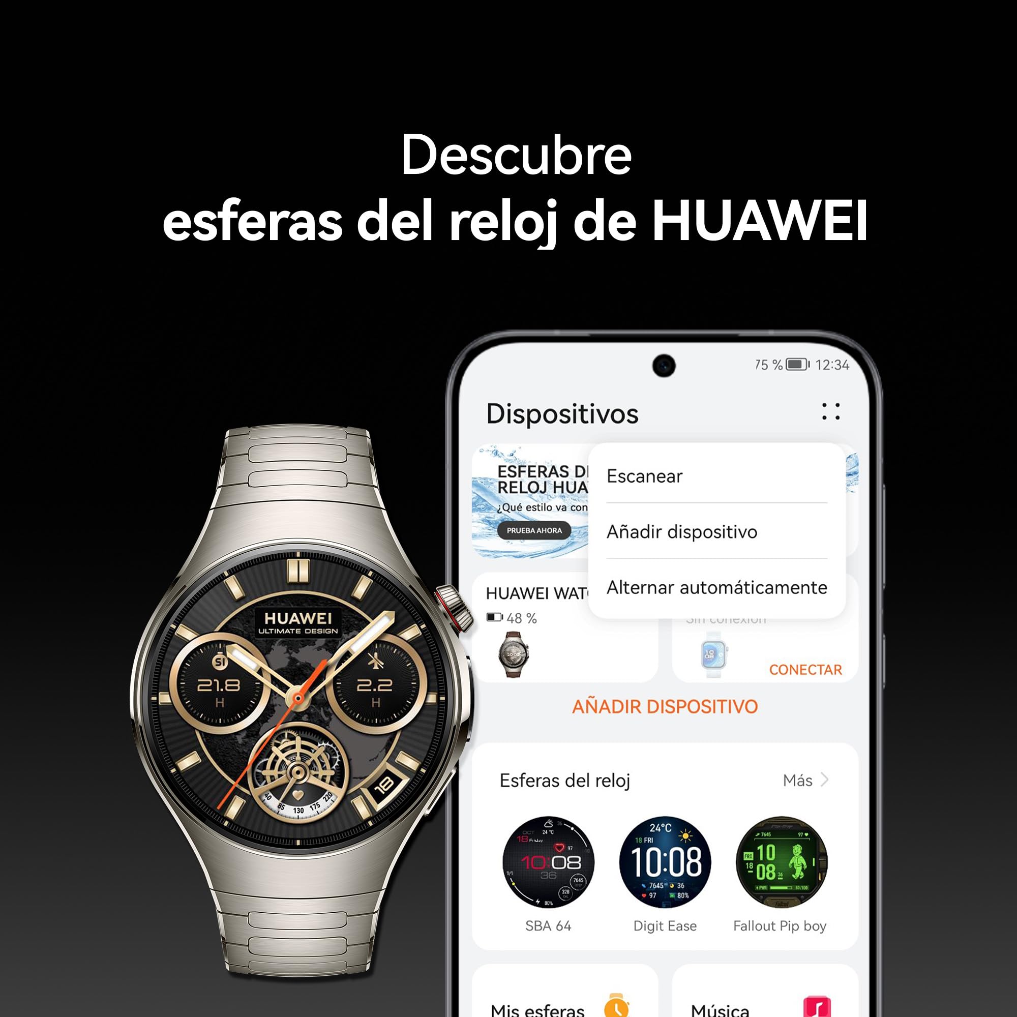 HUAWEI Watch 5, 46mm Smartwatches, Multi-Sensor Revolucionario X-Tap, SpO2 con la Yema del Dedo, Health Glance, ECG, HRV, eSIM, Android & iOS, Negro