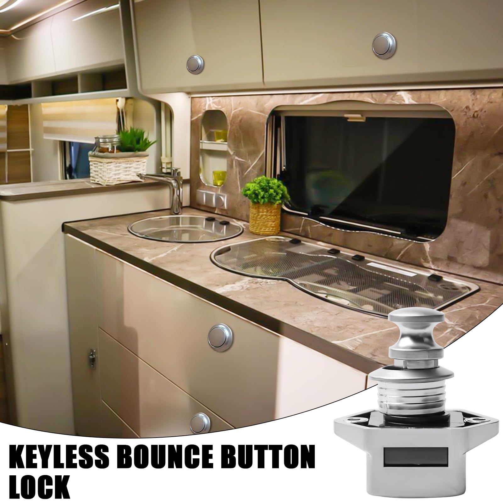6 Stück Push Button Catch, Push Lock Schloss Wohnmobil, Keyless-Schrank Lock Catch, Druckknopfverriegelung Wohnwagen, Keyless Locks, Druckknopf Verriegelung für Wohnmobil, Wohnwagen, Camper, Yacht