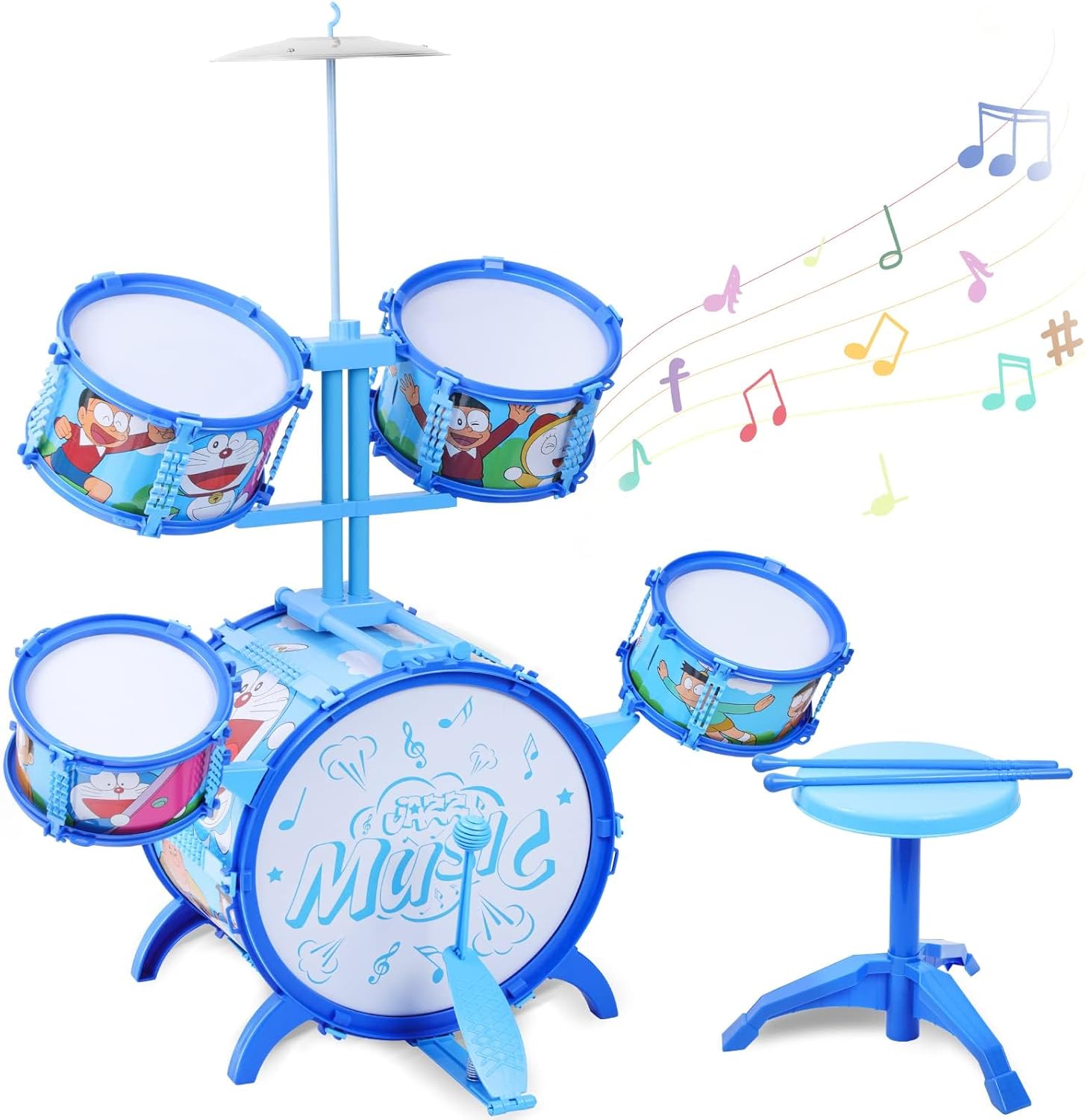 WUXINREN Child Jazz Drum Set,Drum kit Percussion for Toddlers, Children Toy Drum?Stimulate Kid's Creativity, Great Gift for Boy&Girl,Starter Drum Kit/,Cymbals,Pedal Jazz Drum Blue