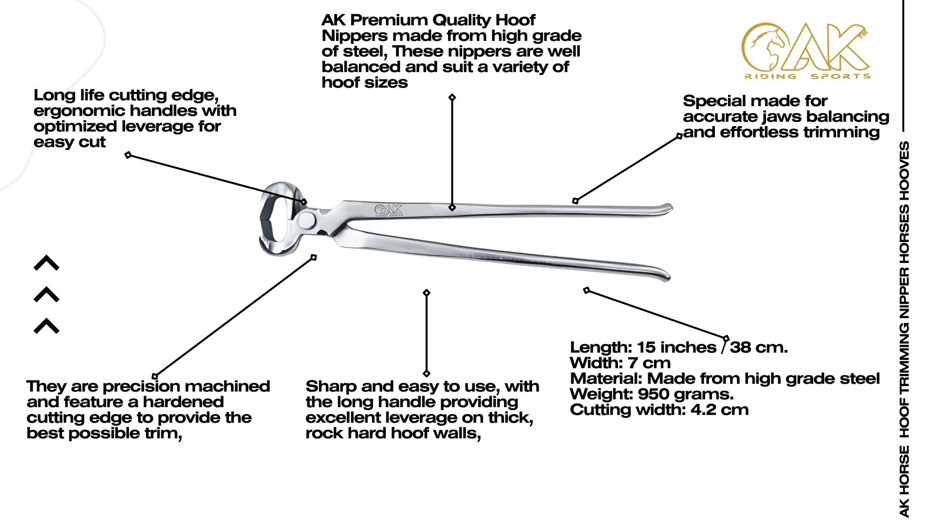 AK AKRS-6067 - Pinza per zoccoli in acciaio INOX massiccio, per cavalli, zoccoli, strumenti veterinari (argento, 38 cm)