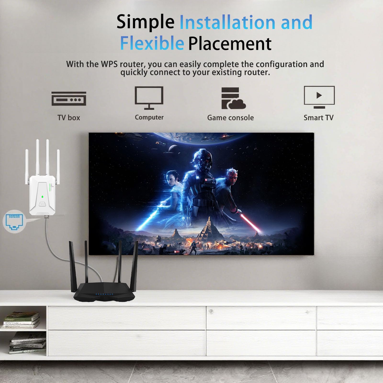 2026 WiFi Booster Range Extender, WiFi Extender, 4 Antennas Ethernet Port, 50 Devices WiFi Booster Extender, Covers Up to 5000 Sq.ft, Quick Setup, Works with Any WiFi Router, UK Plug (White) — view 6
