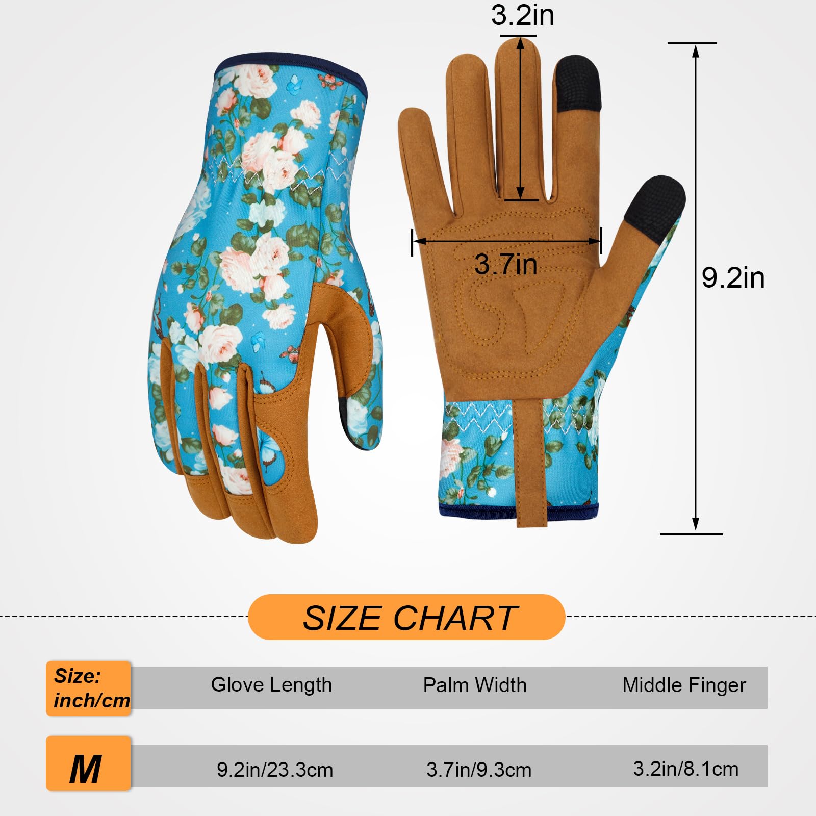Gants de jardinage en cuir pour femme - Anti-épines - Pour écran tactile - Cadeau - Fleurs - Taille M