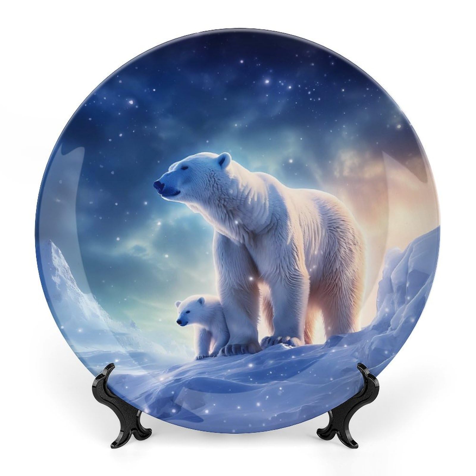 Galaxy Polar Bear Bone China Plate – Cosmic Nature-Themed Display for Party or Home