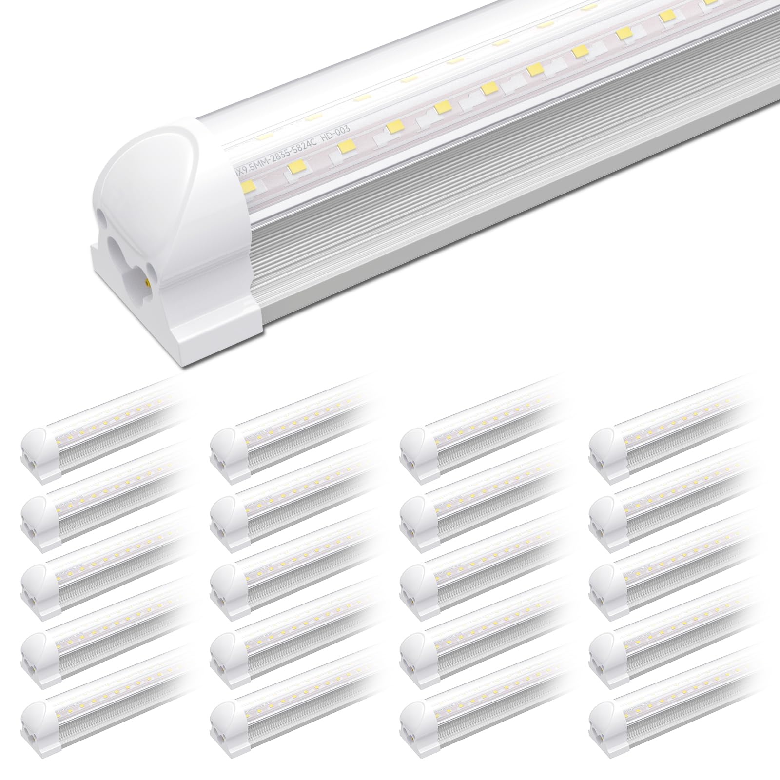 SHINESTAR 8FT 20-Pack LED Shop Light, Linkable T8 Tube Light Fixture for Garage, Basement, Office, 9000LM Super Bright, Daylight White 5000K, Plug and Play