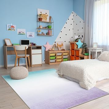 Machine Washable 5x7 Area Rugs for Living Room Ombre, Non Slip Purple Soft Low Pile Abstract Modern Cute Girls Rugs for Bedroom Indoor, Large Carpet Playroom Nusrery Kids Dining Office Room Rugs