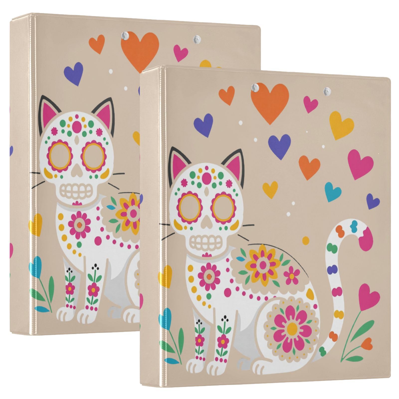 Raccoglitore a 3 anelli con portablocco Sugar Skull Cat Cute Dia De