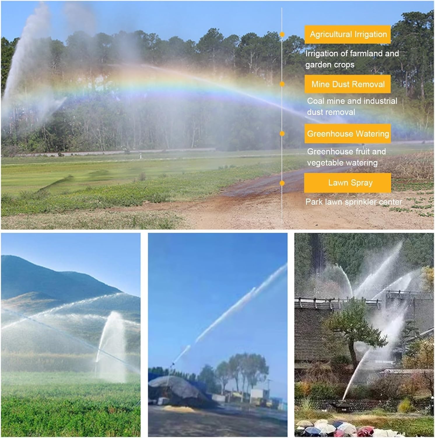 Canon De Lluvia 2 Pulgadas Con Rotación 360°, Impacto Ajustable Y Área Grande De Riego, Aspersor Con Boquillas Incluidas Para Jardín Césped Campo Granja Y Reducción De Polvo