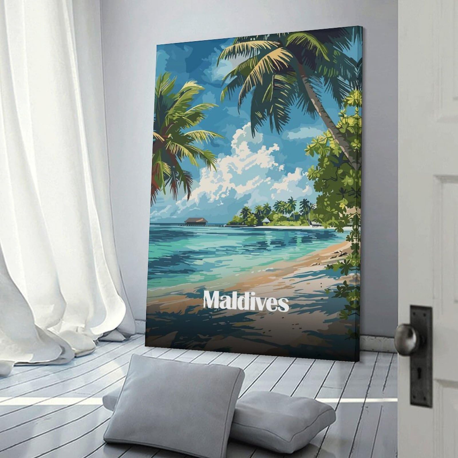 Junmoney Hanging Wall Art Maldives Tropical Beach Paradise, 08x12inch(20x30cm), for Wall Displays, Bedrooms Or Room Updates, Decorative Artwork with Flexible Styling