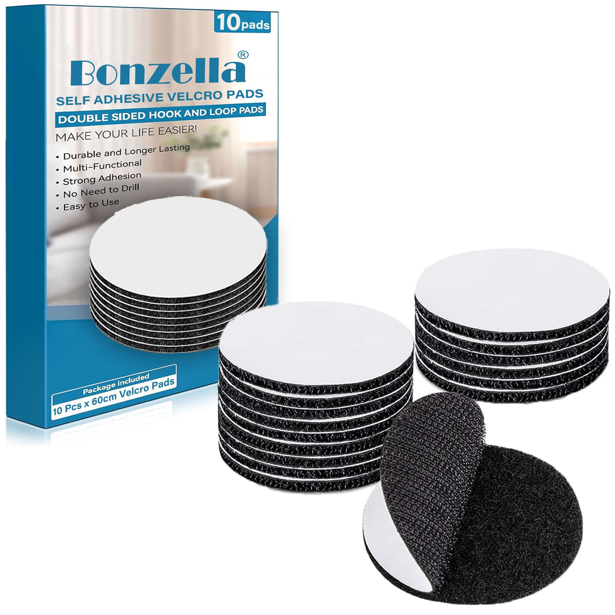 10pcs Self Adhesive Hook and Loop Strip Tape, 6cm Round Velcro Stickers for Sofa Cover, Floor Mat, Carpet, Multipurpose Double Sided Hook & Loop Tapes for Crafting & Hanging, Black (10, Black)-image-8