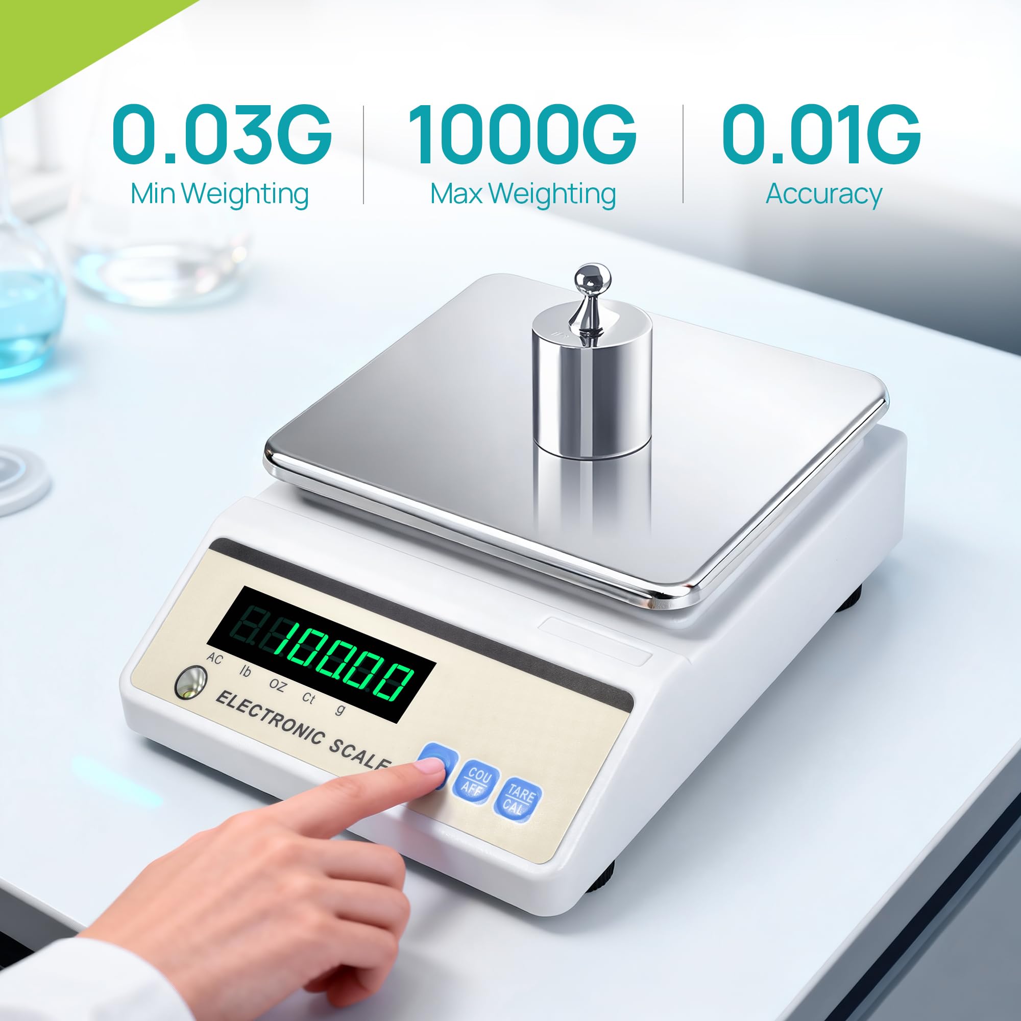 LICHEN Balanza analítica de laboratorio de 1000 g x 0,01 g con pantalla LED, báscula de laboratorio de alta precisión con unidades de g/ct/oz/lb, báscula científica de laboratorio para cocina