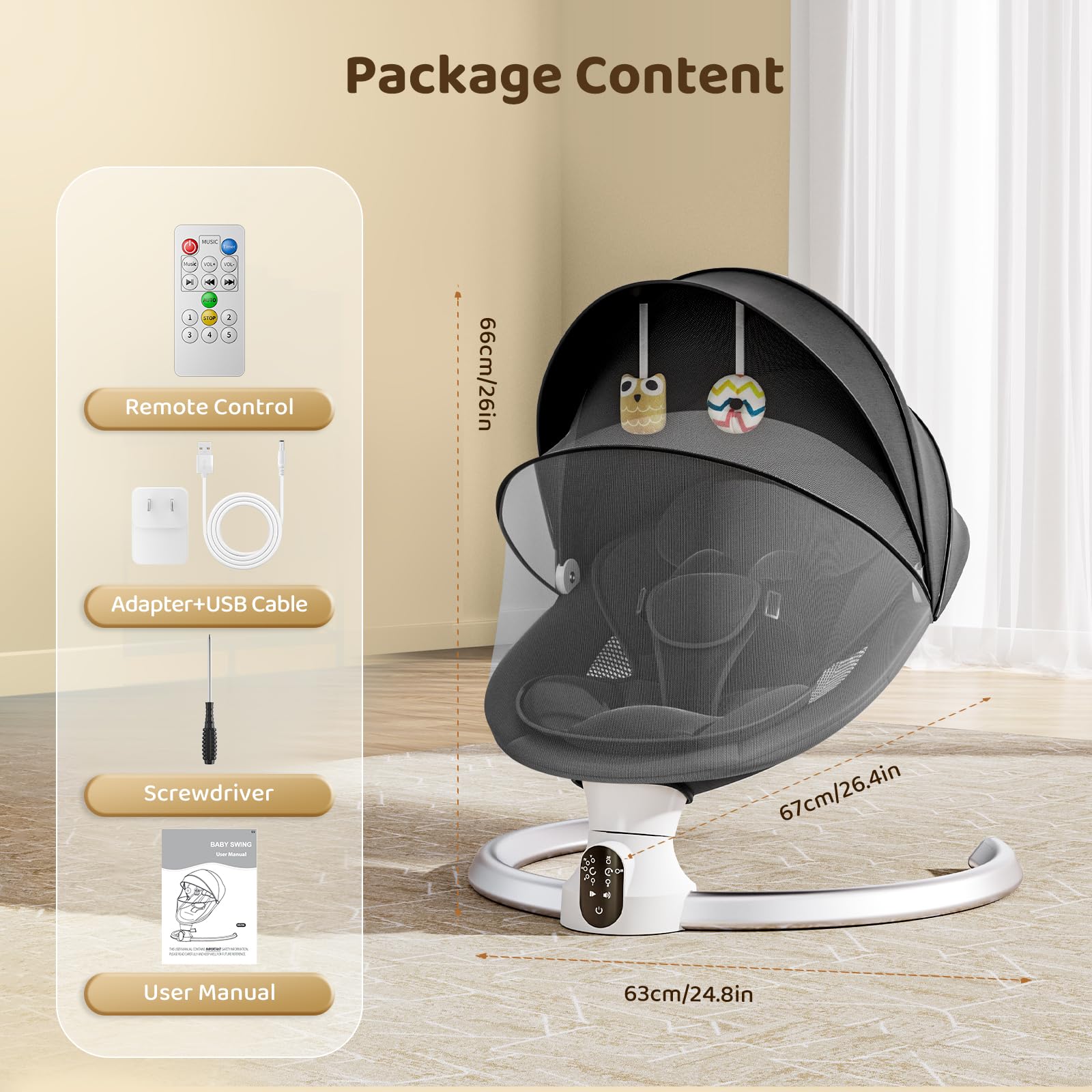 Hamaca bebé eléctrica APP Control,Mecedora Bebe electricapara Desde el nacimiento hasta los 6 meses, con distancia Control,5 modos de columpio,con arnés seguridad 5 puntos
