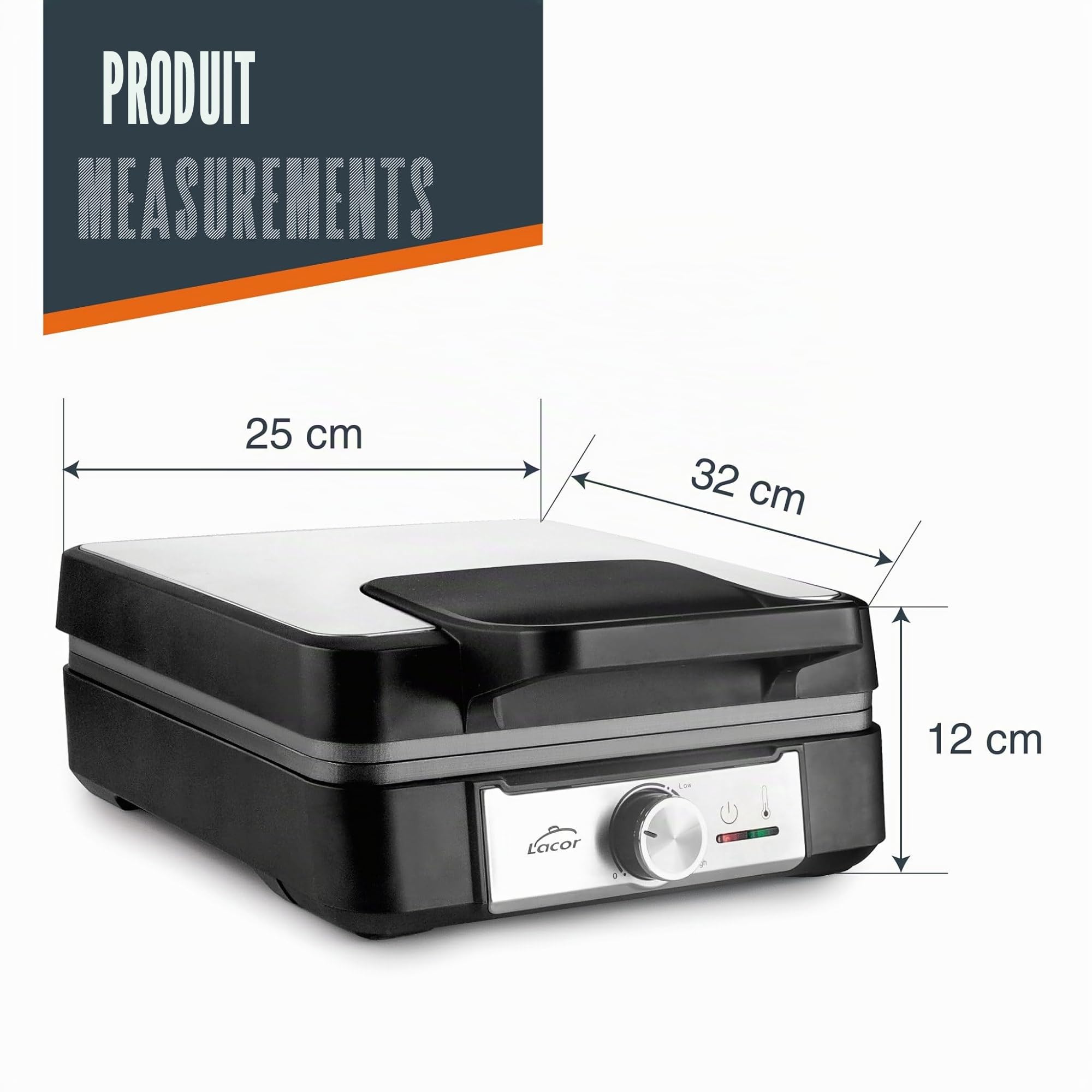 Lacor 69434 - Gaufrier électrique pour 4 gaufres à Gand, 25 x 32 x 12 cm | Ustensile professionnel durable; conçu pour un rendement optimal y nettoyage rapide et facile au lave-vaisselle
