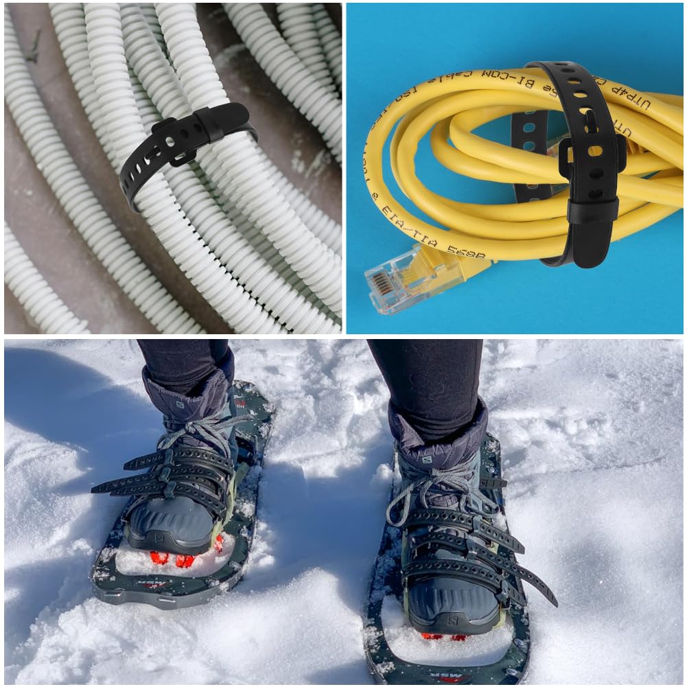 Lot de 4 Sangles de Rechange réglables, Sangles de Raquettes à Neige, Sangles pour Raquettes à Neige, Attaches réglables de 45 cm pour Bottes de Ski, pour Homme et Femme Ski, randonnée, Camping