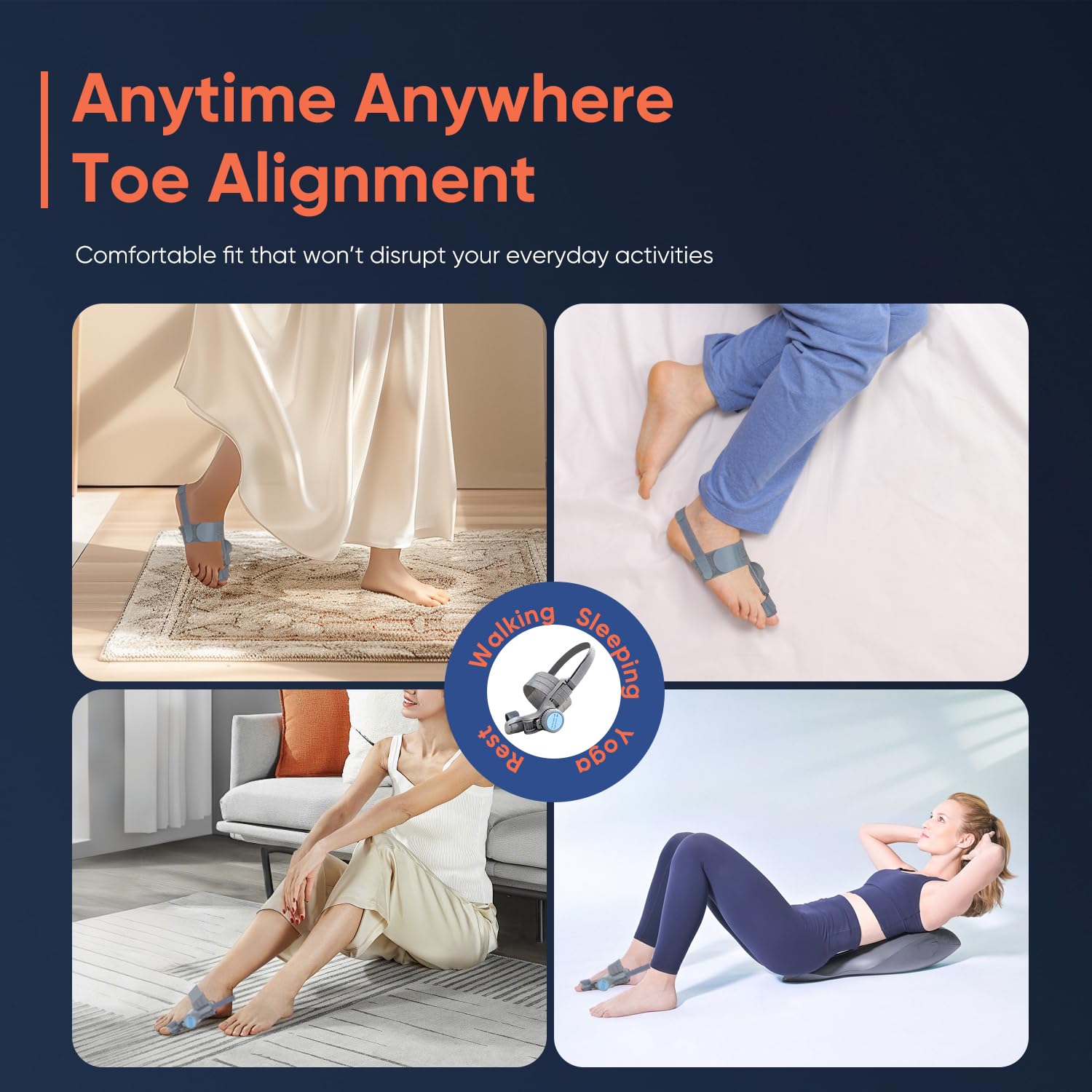 Bunion Corrector for Women & Men, Adjustable Knob Dual-Action Bunion Splint with Silicone Pad - Orthopedic Toe Straightener & Separator for Hallux Valgus Relief, Fits Left/Right Feet (Gray)