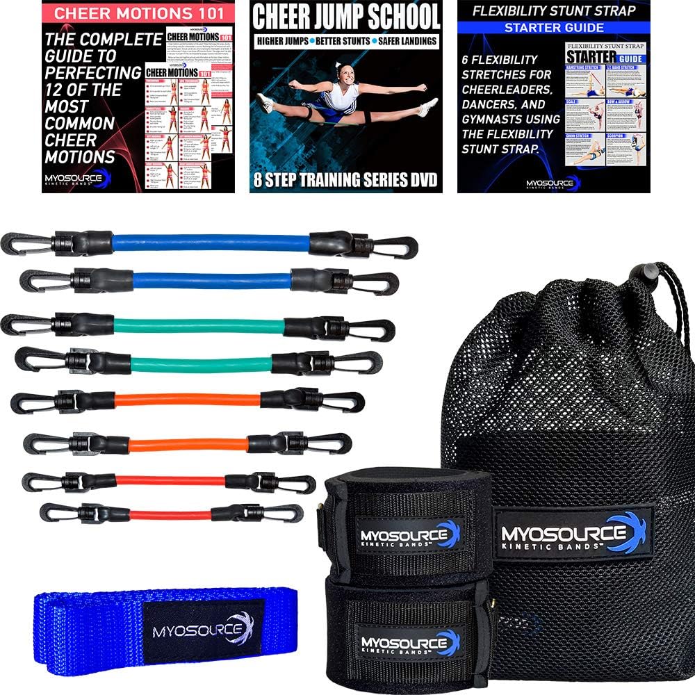 Cheer Kinetic Bands Cheerleader Flexibility and Strength Training | Improve Jumps, Stunts, Landings | 4-Level Leg Resistance Bands & 12 Stunt Strap Color Options, Digital Training Downloads